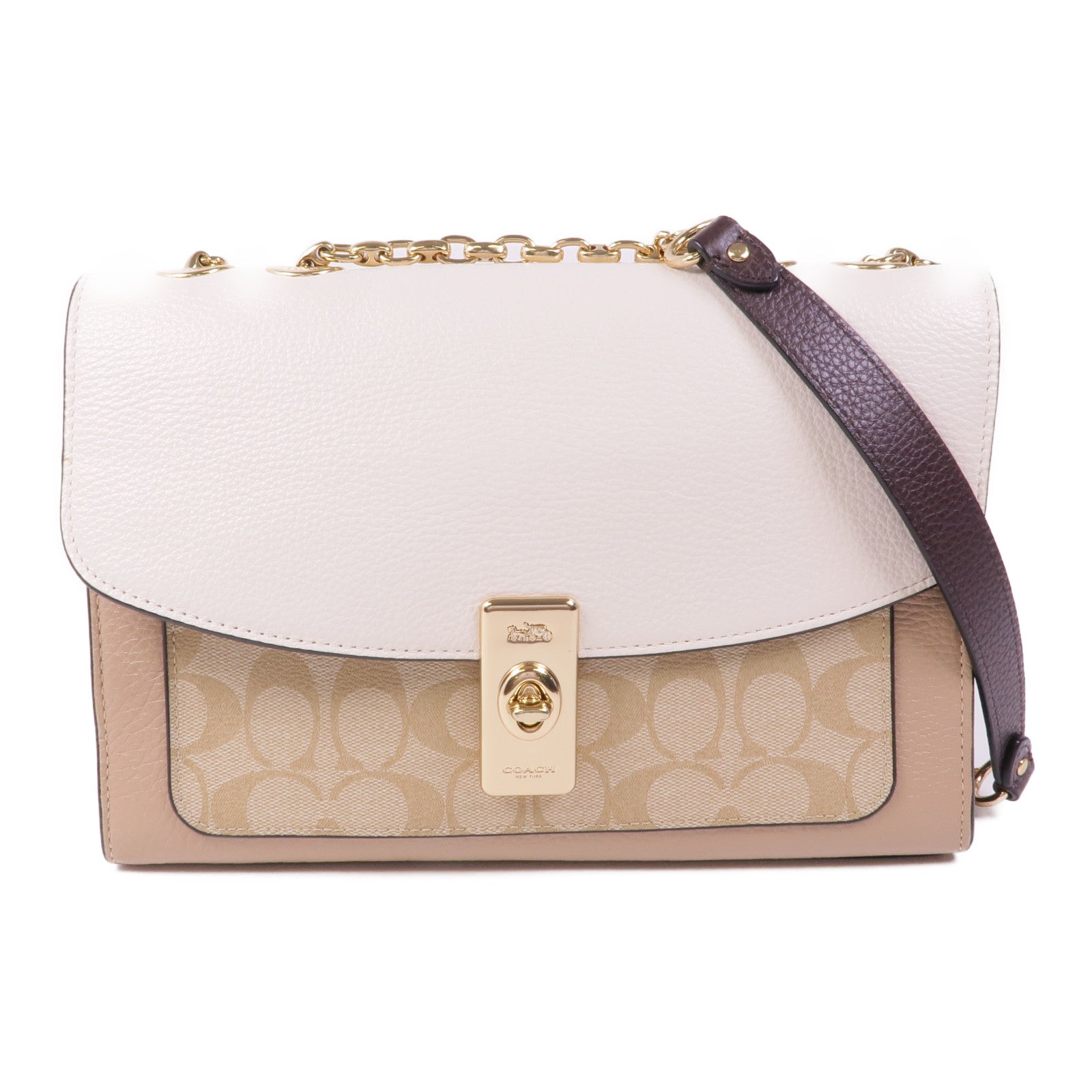 COACH 牛皮皮革Chain Shoulder金扣鏈帶肩背袋