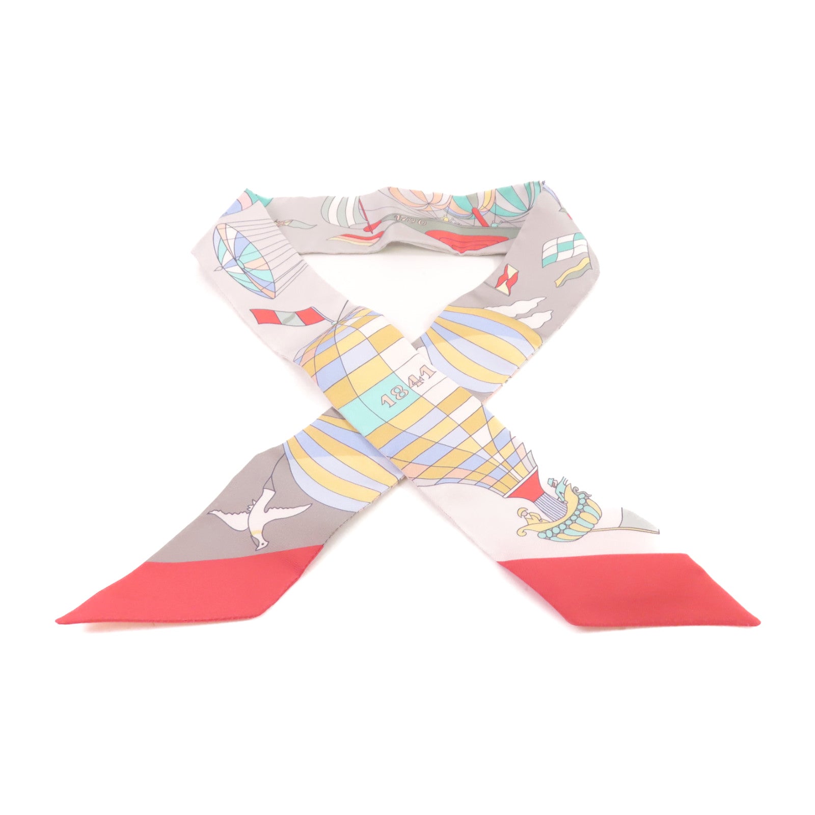 HERMES 絲質Twilly Scarf絲巾灰色/彩色