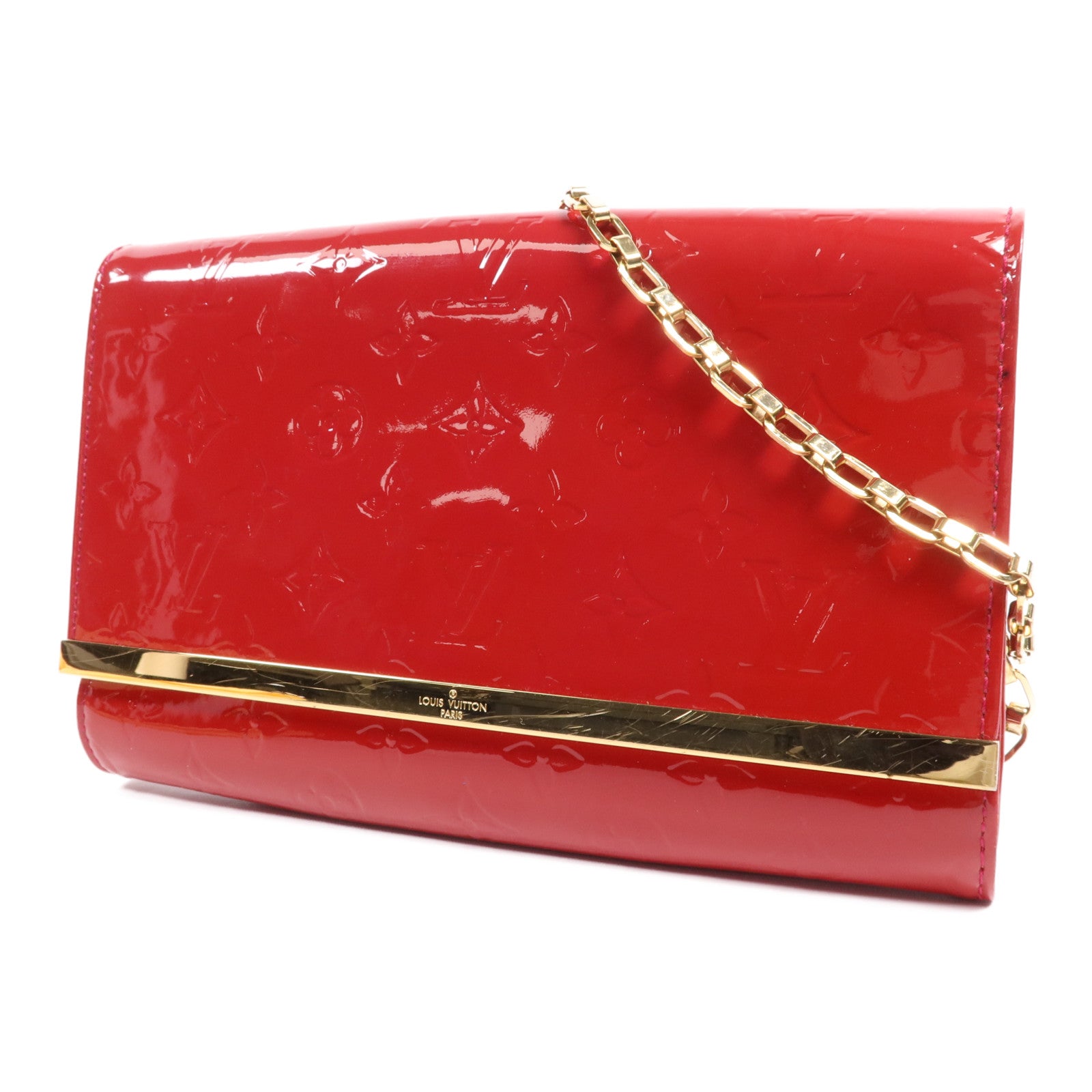 LOUIS VUITTON Monogram Vernis Clutch Ana Shoulder Bag金扣鏈帶肩背袋