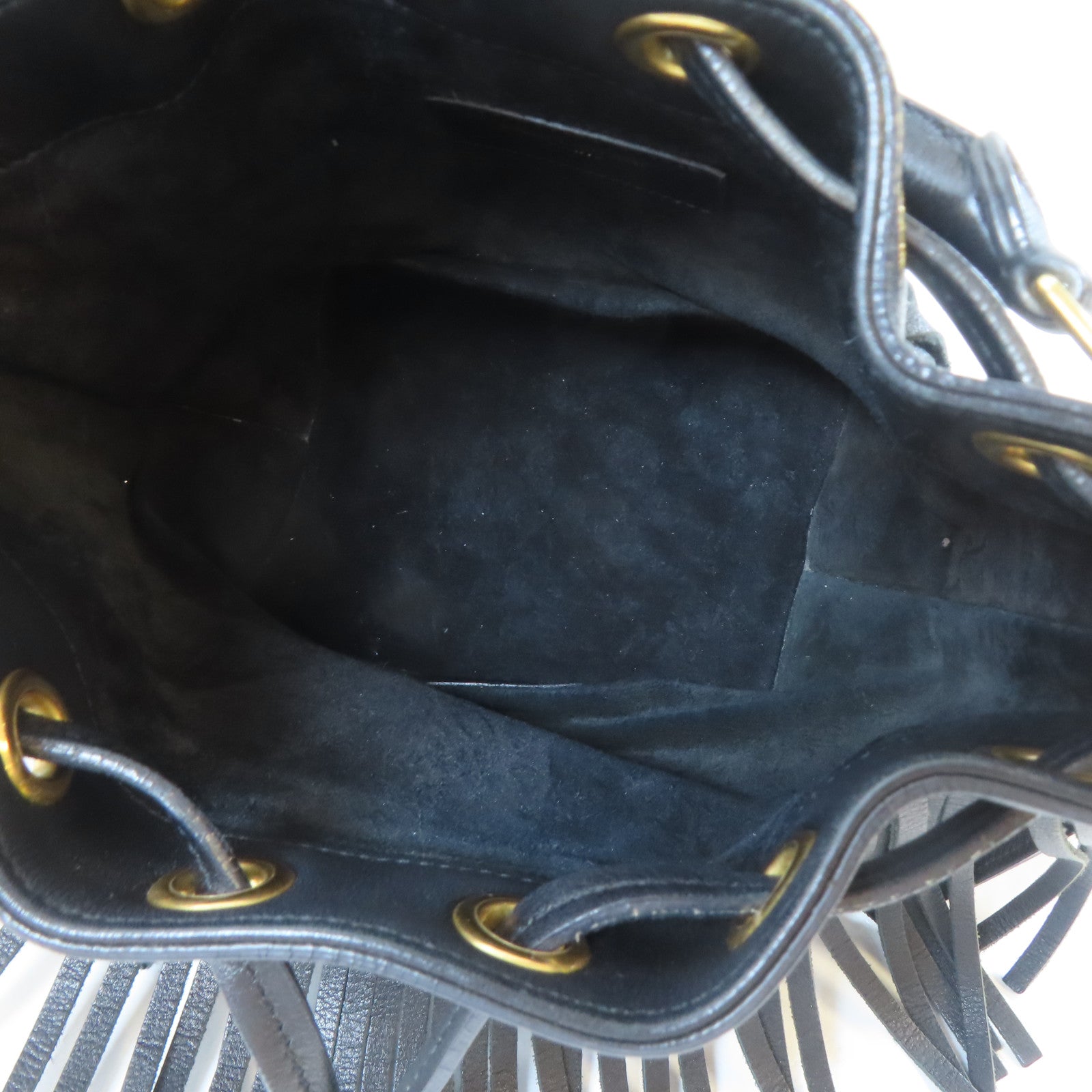 SAINT LAURENT 牛皮皮革Emmanuelle Fringe Bucket Bag金扣手挽肩背兩用袋黑色