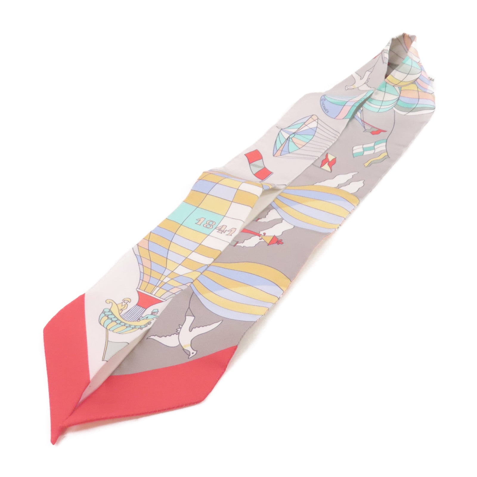 HERMES 絲質Twilly Scarf絲巾灰色/彩色