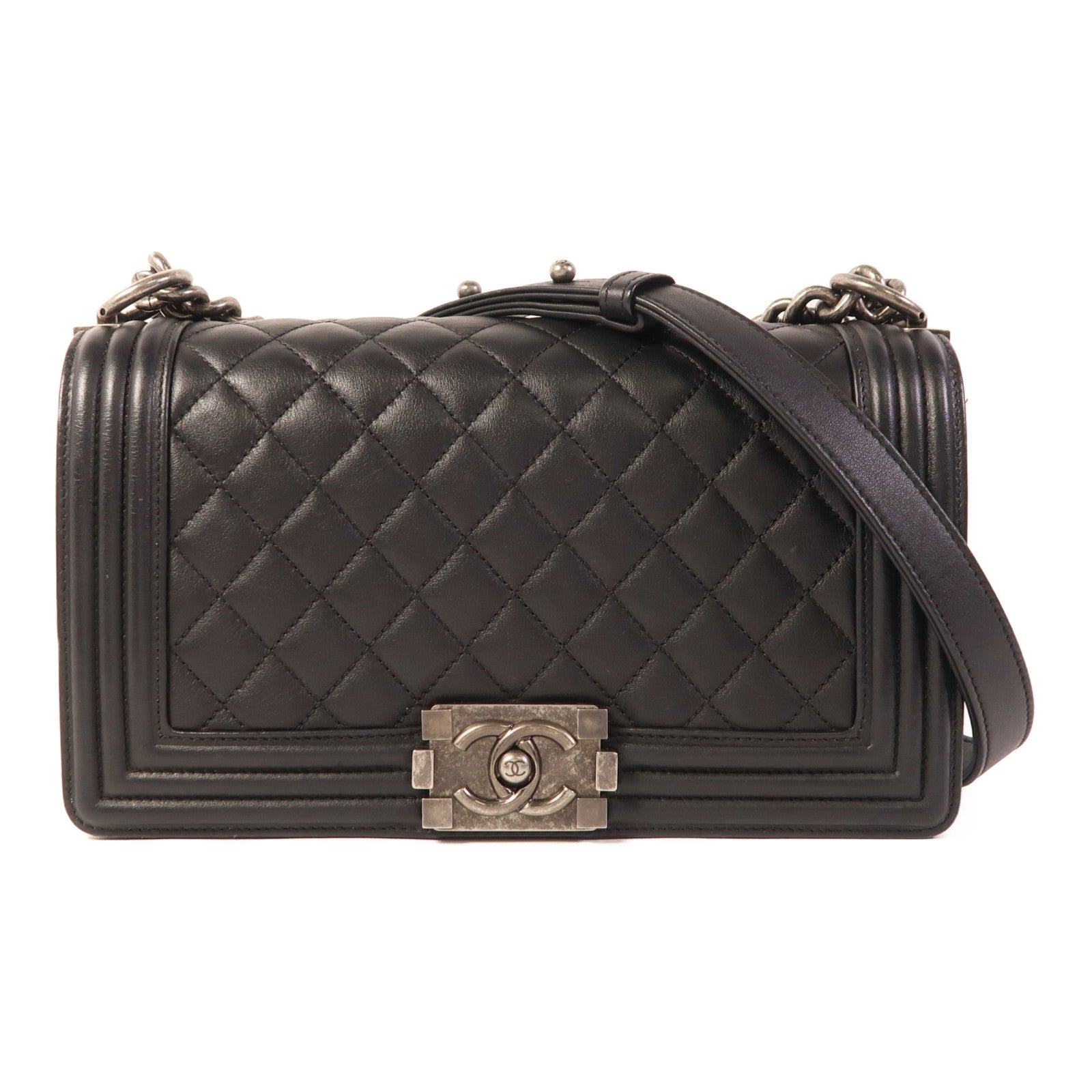 CHANEL 【激減優惠】牛皮皮革Boy 25銀扣鏈帶肩背袋