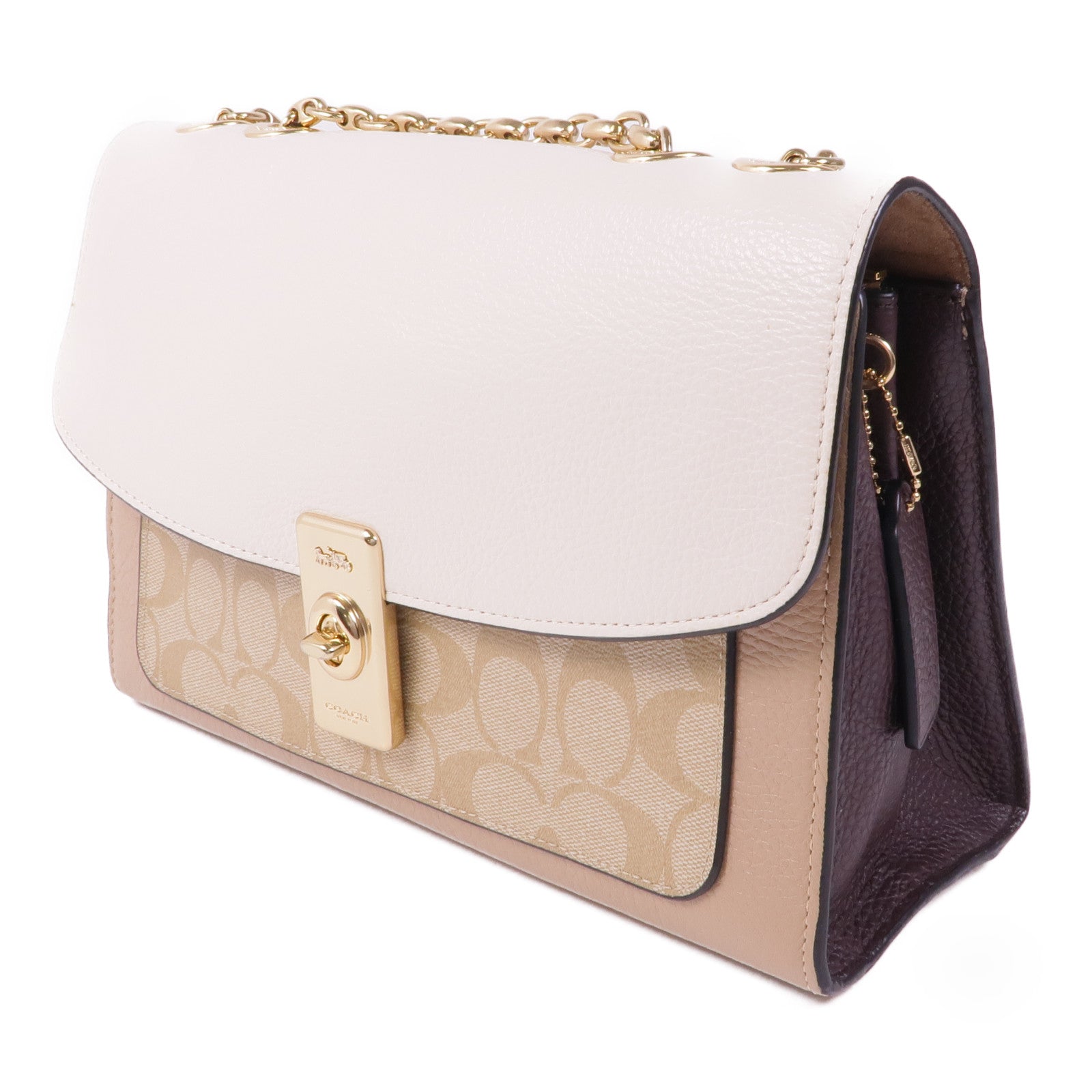 COACH 牛皮皮革Chain Shoulder金扣鏈帶肩背袋