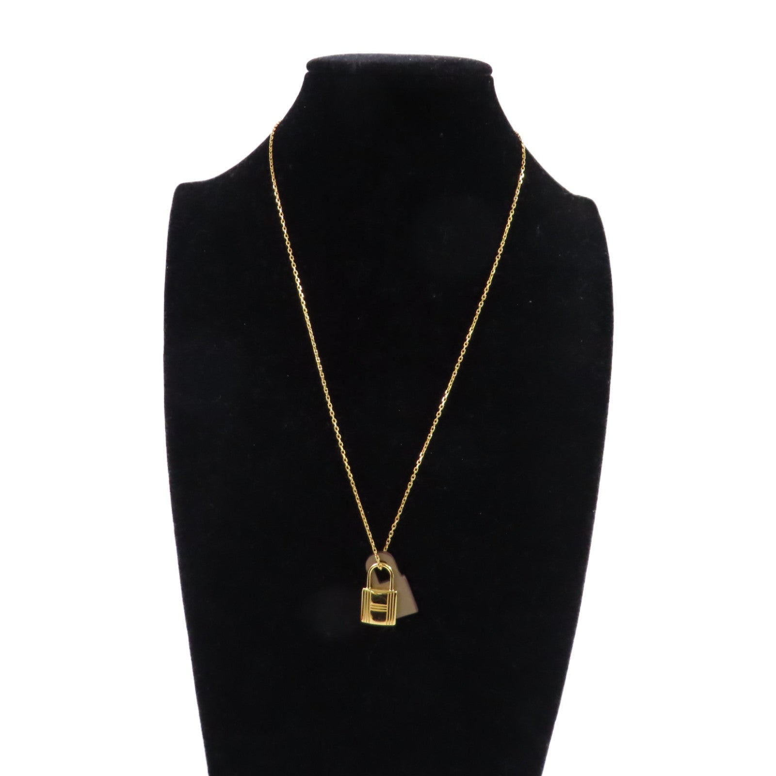 HERMES 金屬/Swift皮革O'Kelly Necklace金扣項鏈Etoupe大象色