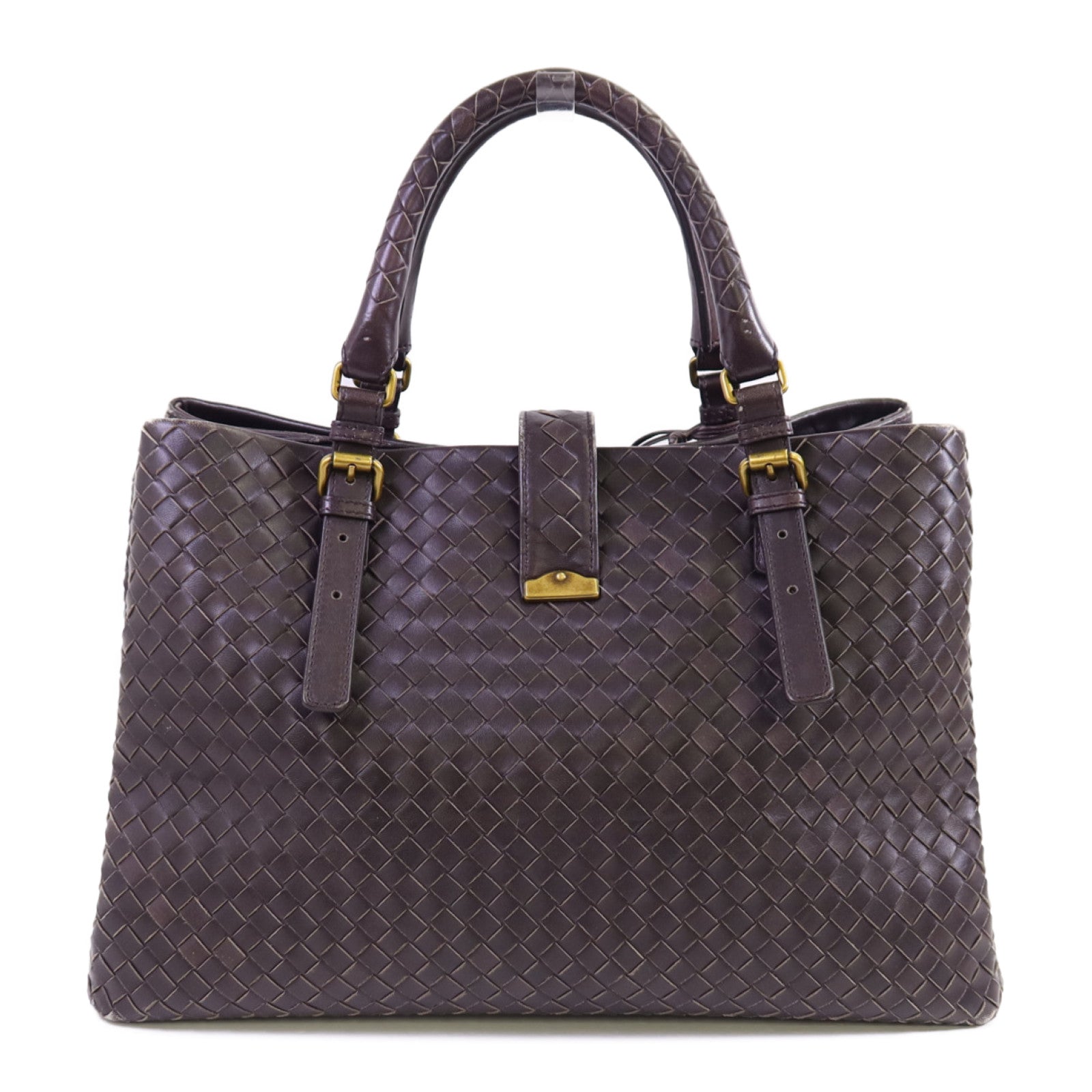 BOTTEGA VENETA 織紋皮革Roma Medium金扣手挽袋