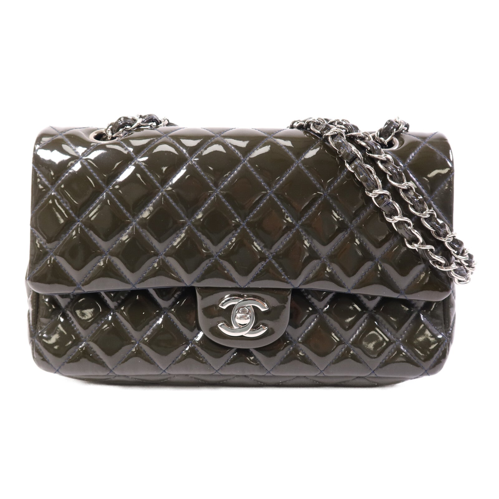 CHANEL 漆皮皮革Classic 25銀扣鏈帶肩背袋