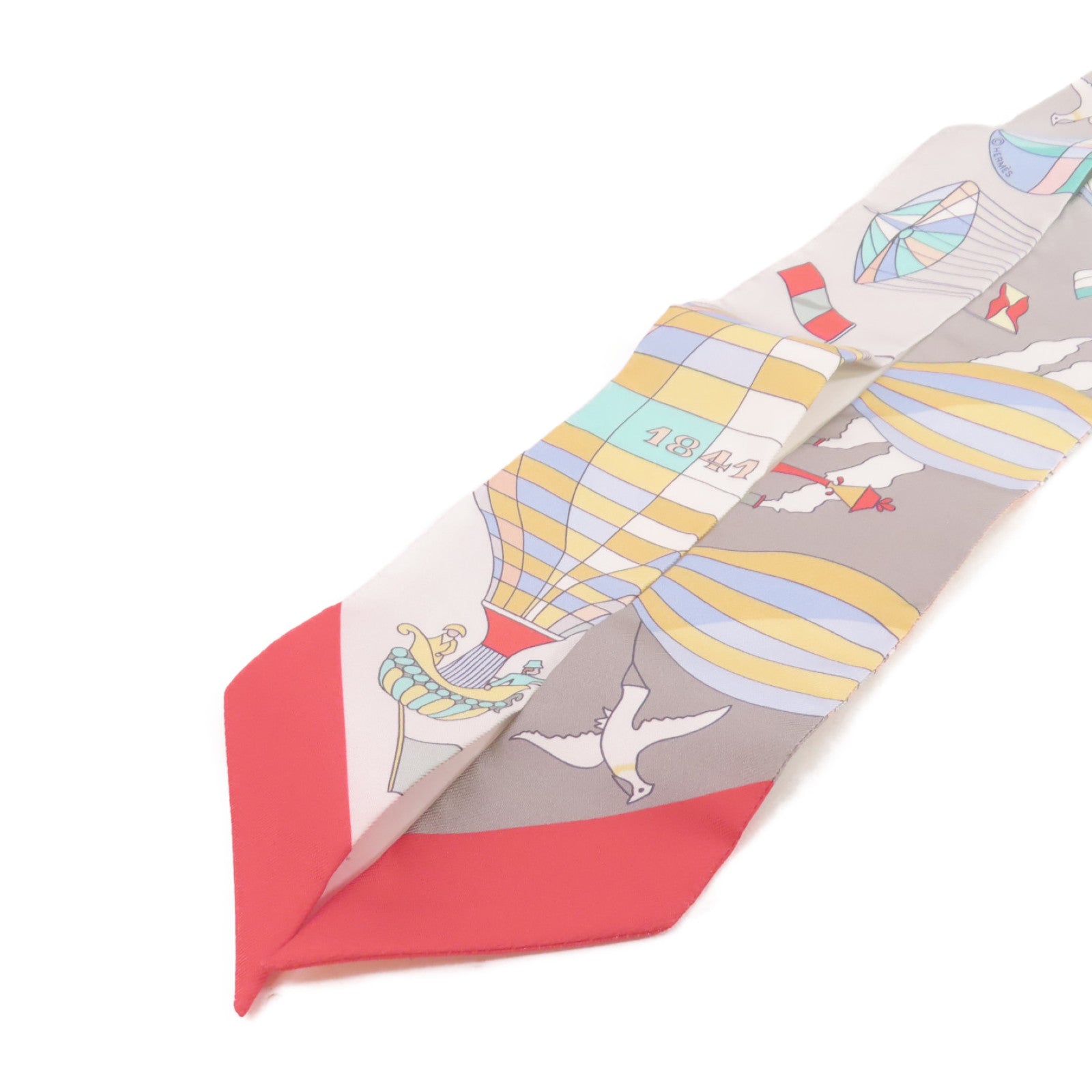 HERMES 絲質Twilly Scarf絲巾灰色/彩色