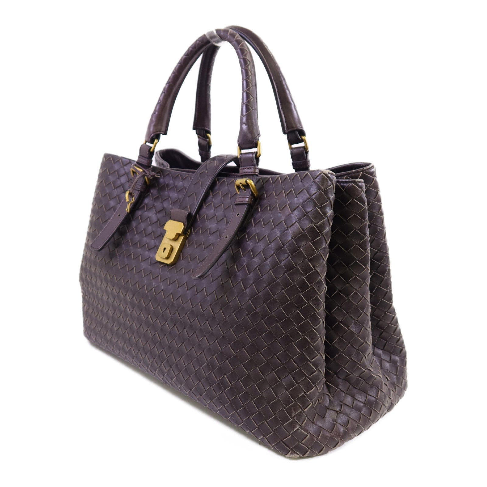 BOTTEGA VENETA 織紋皮革Roma Medium金扣手挽袋