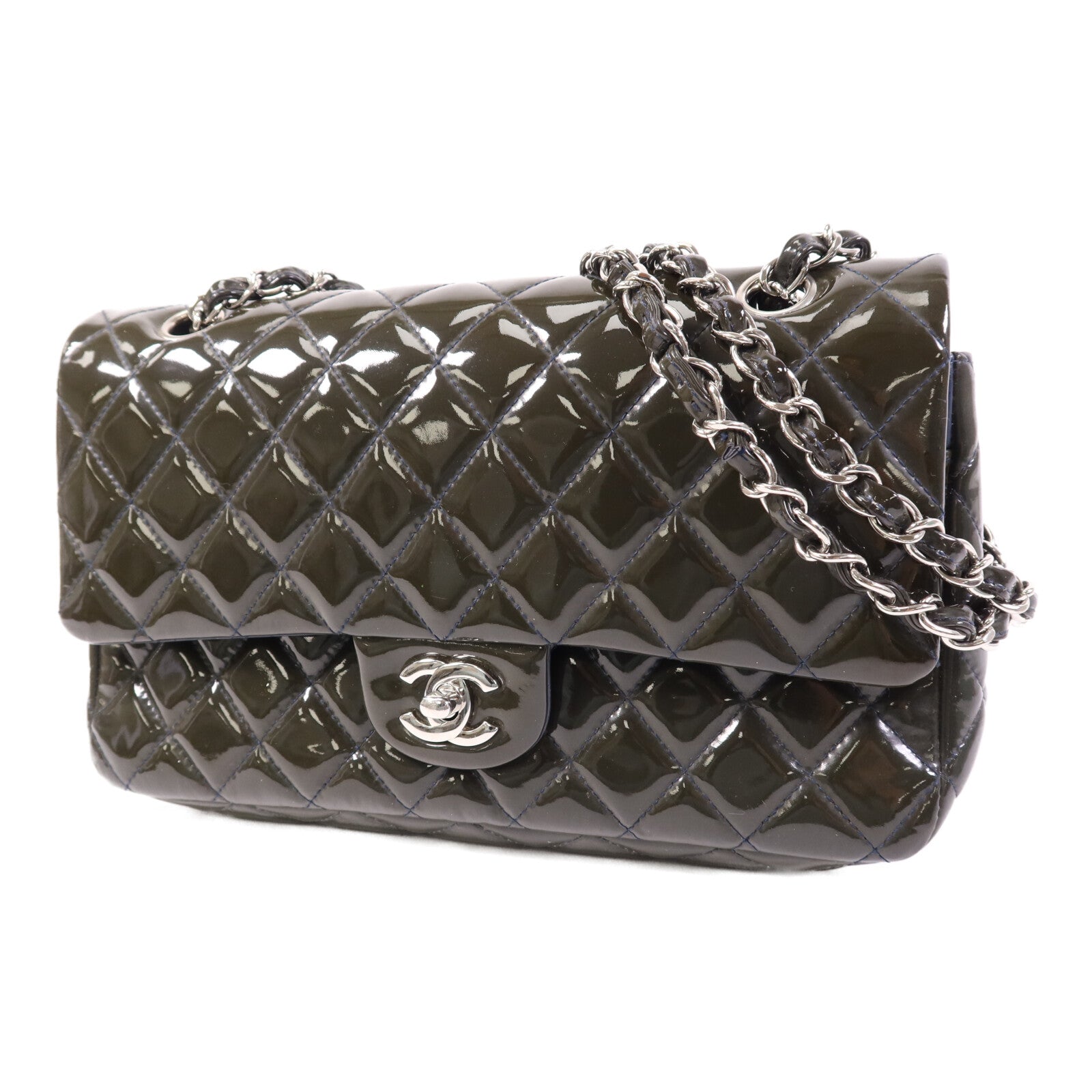 CHANEL 漆皮皮革Classic 25銀扣鏈帶肩背袋