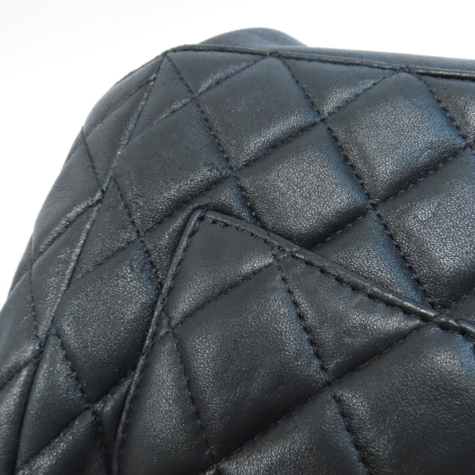 CHANEL 菱格羊皮皮革Backpack金扣鏈帶背包黑色