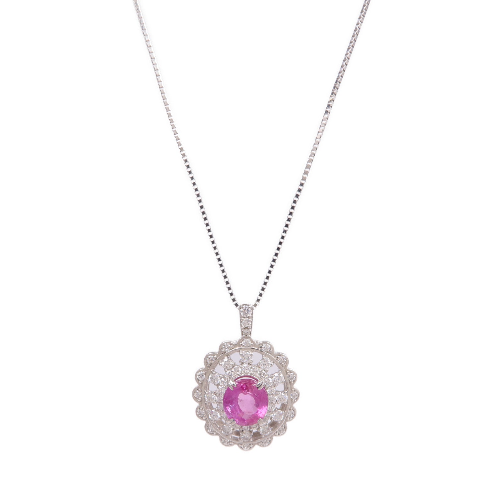 JEWELRY 【激減優惠】PT900/PT850鉑金Pink Sapphire Diamond Necklace粉紅色藍寶石/鑽石項鍊