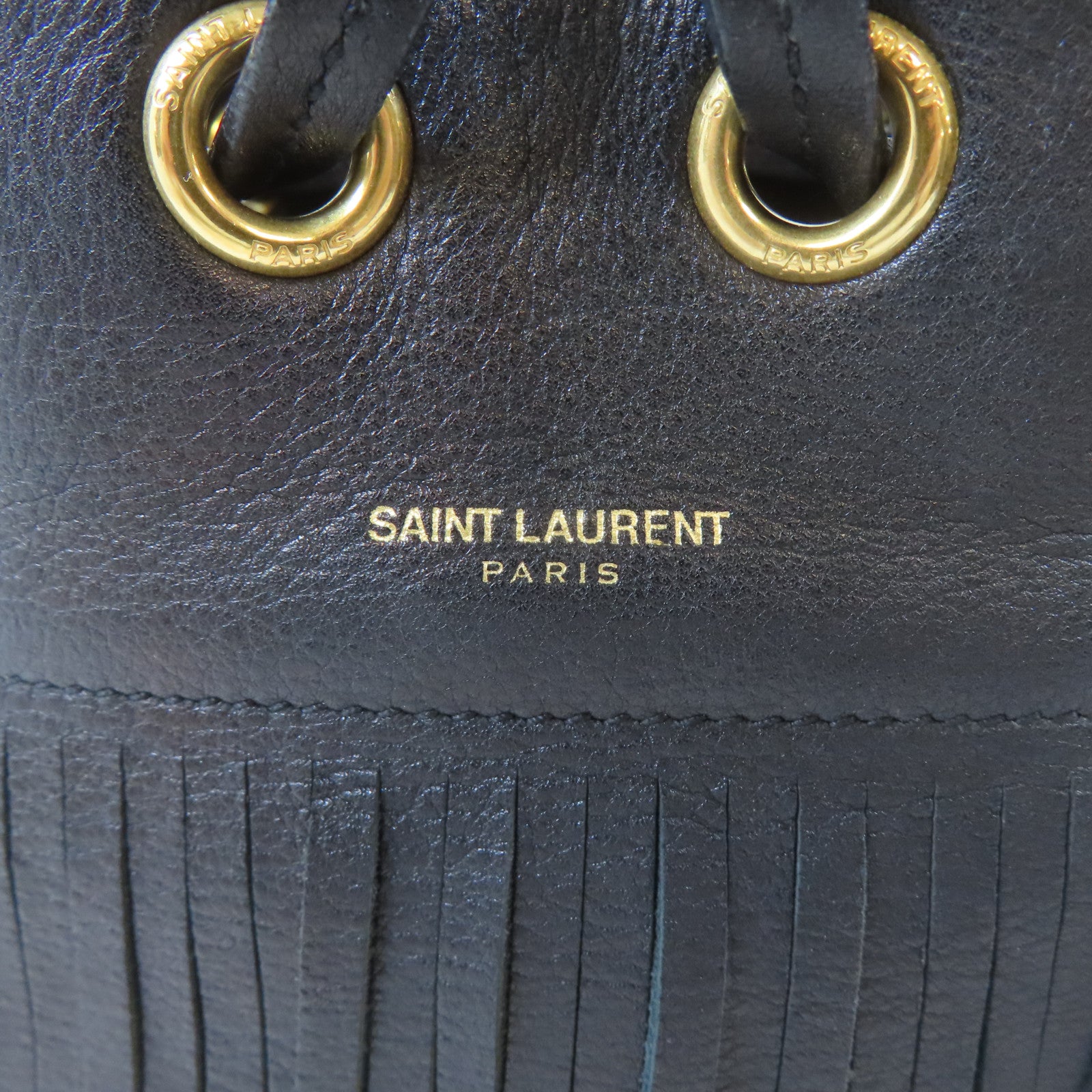 SAINT LAURENT 牛皮皮革Emmanuelle Fringe Bucket Bag金扣手挽肩背兩用袋黑色
