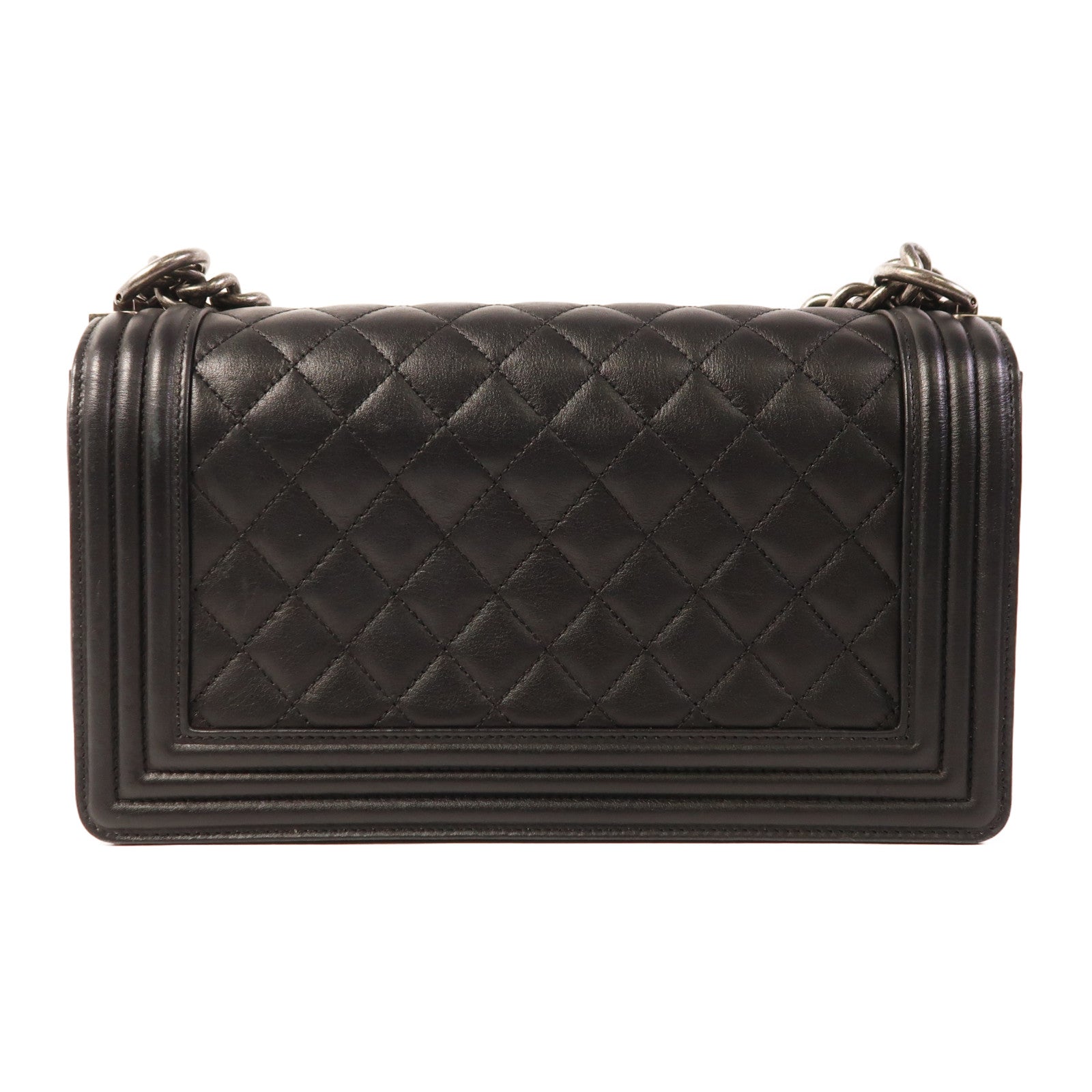 CHANEL 牛皮皮革Boy 25銀扣鏈帶肩背袋