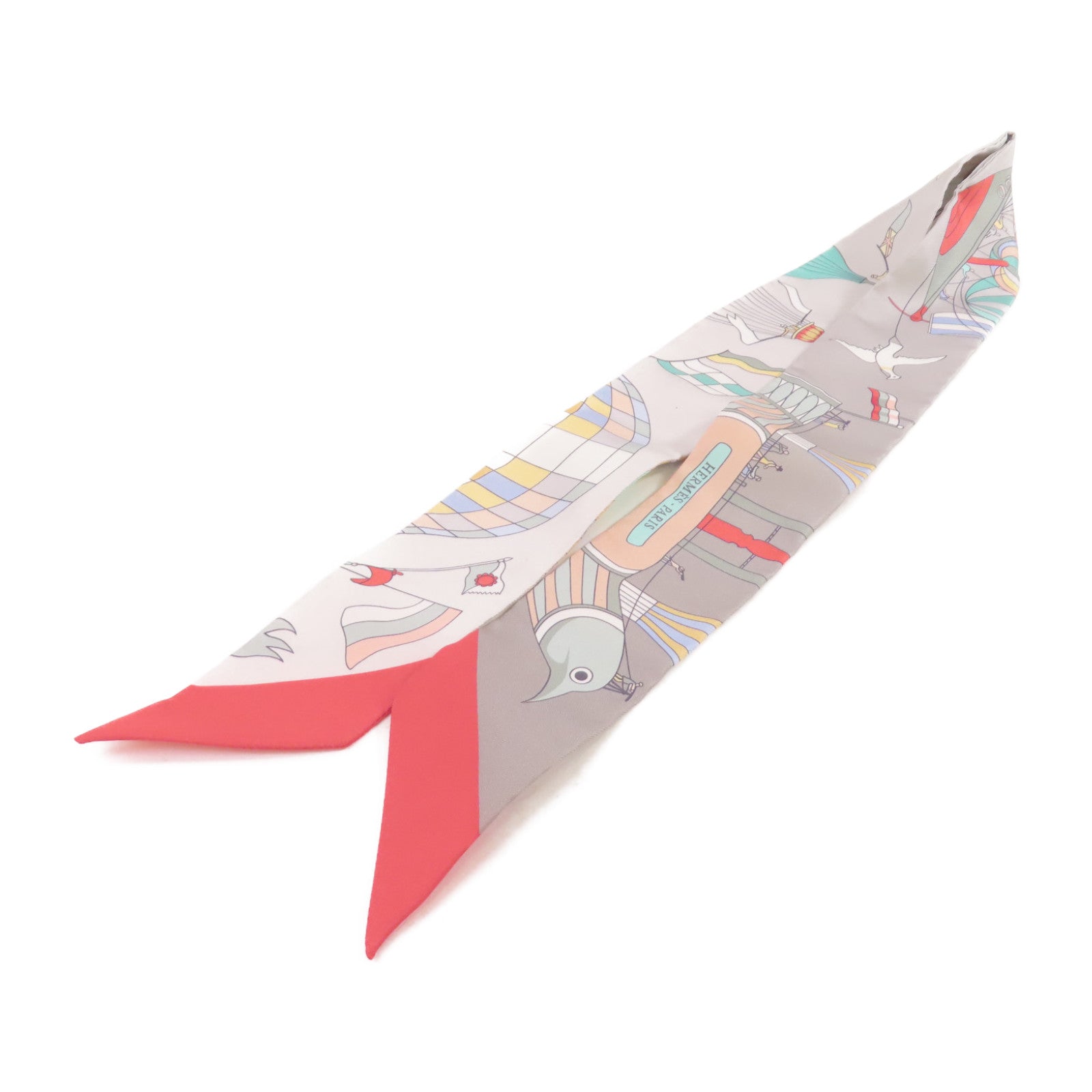 HERMES 絲質Twilly Scarf絲巾灰色/彩色