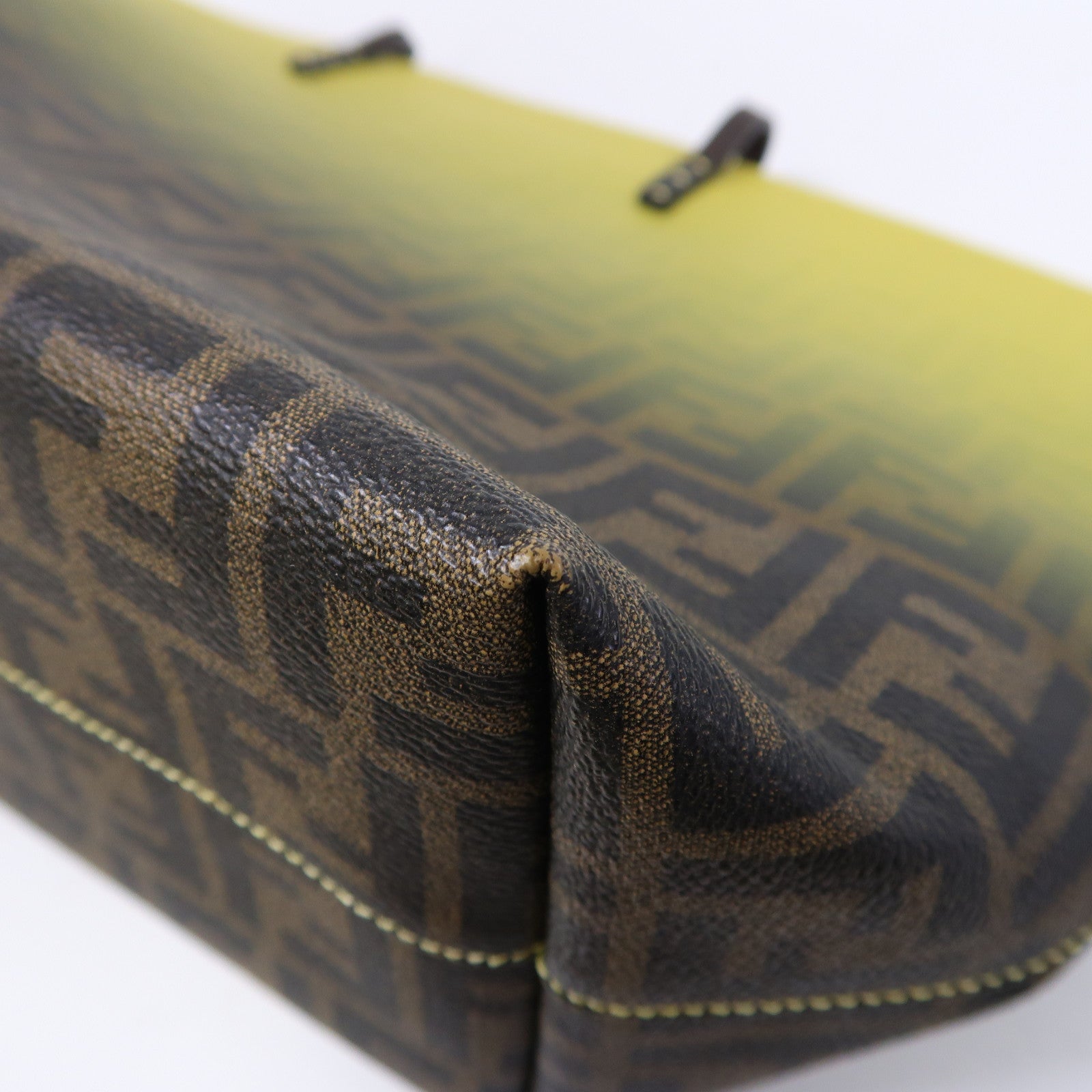 FENDI 塗層帆布Tote Bag金扣肩背袋黃色/啡色