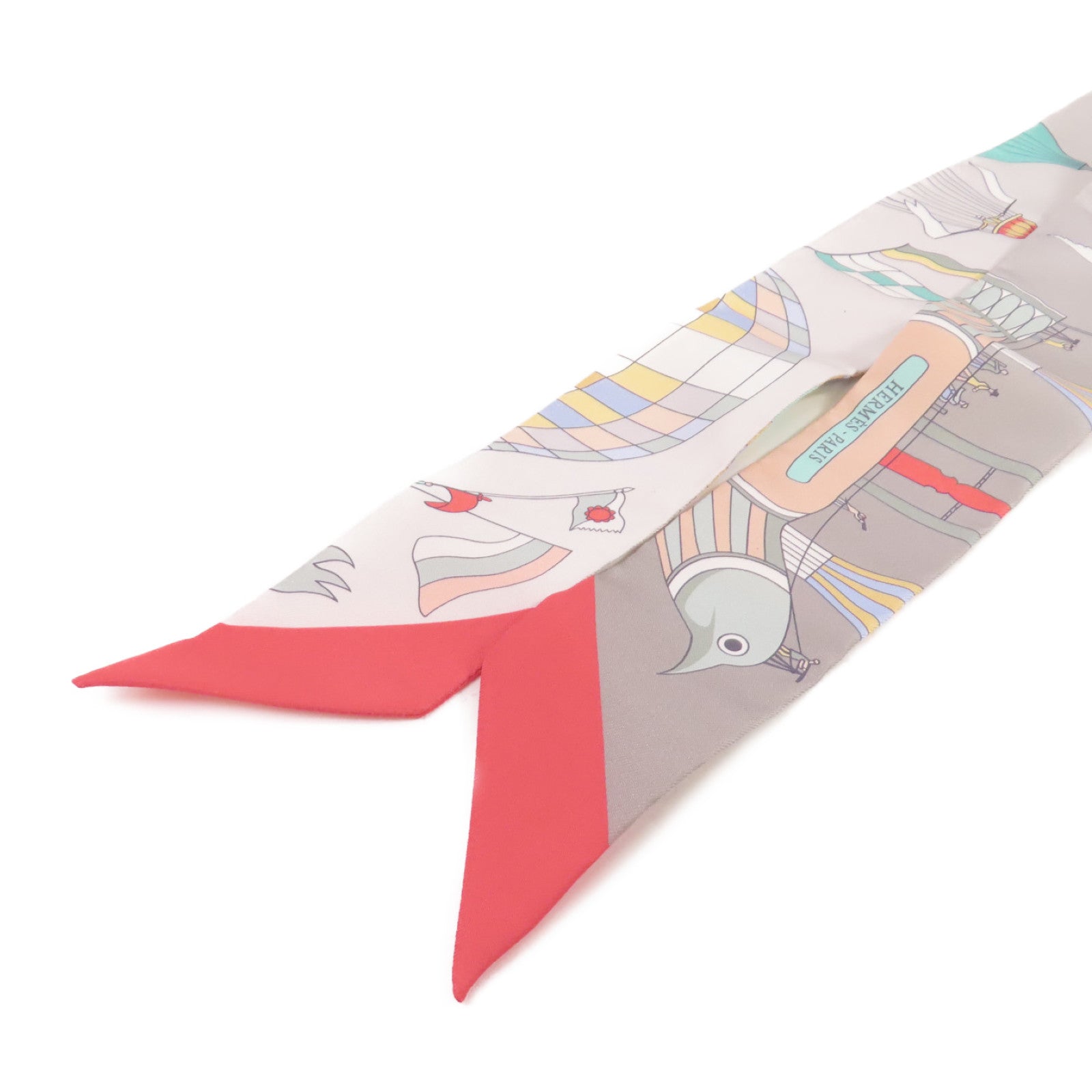 HERMES 絲質Twilly Scarf絲巾灰色/彩色