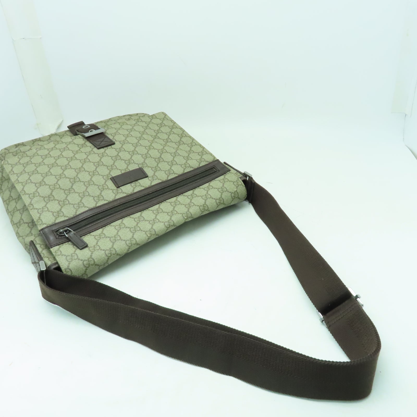 GUCCI 【激減優惠】塗層帆布Shoulder Bag銀扣肩背袋啡色