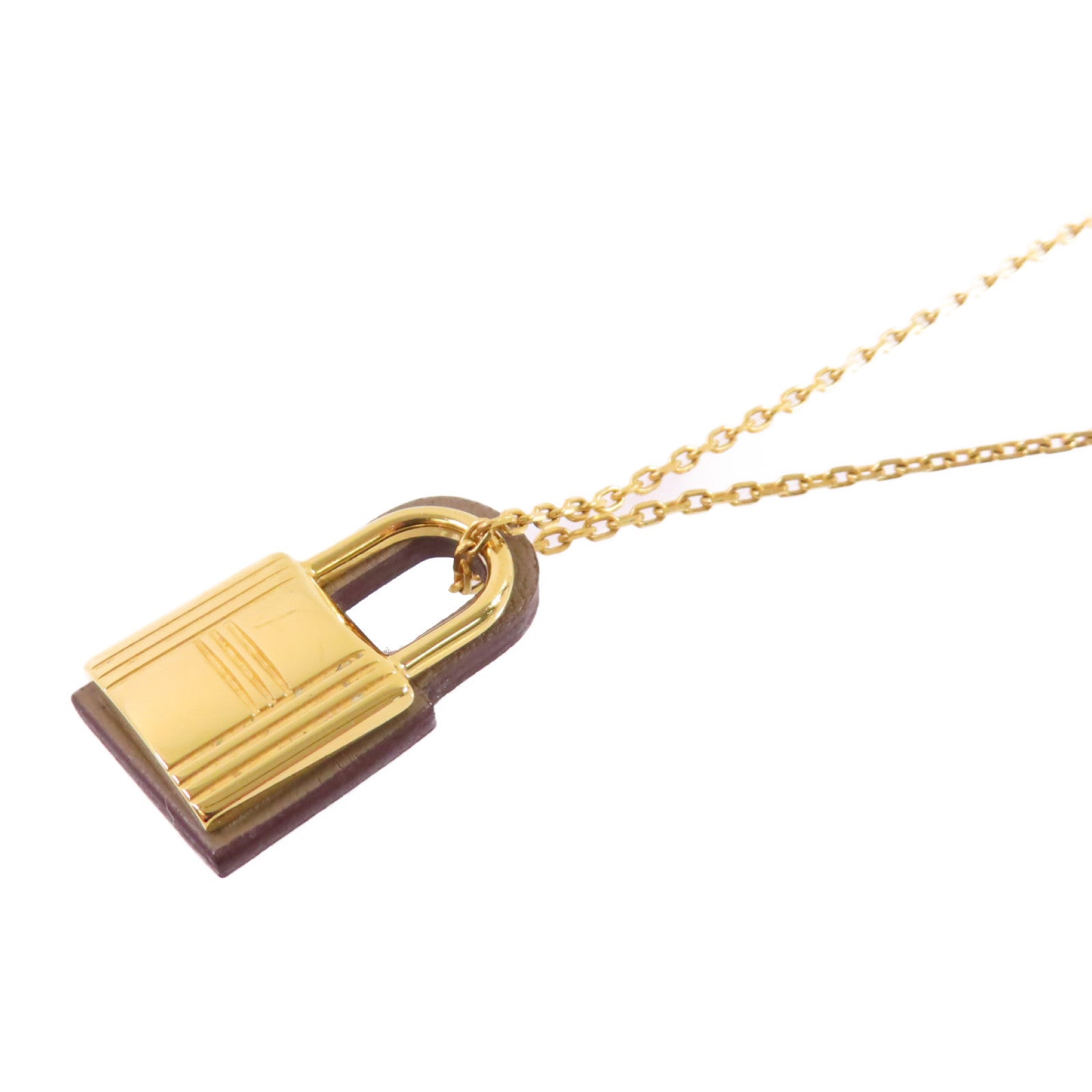 HERMES 金屬/Swift皮革O'Kelly Necklace金扣項鏈Etoupe大象色
