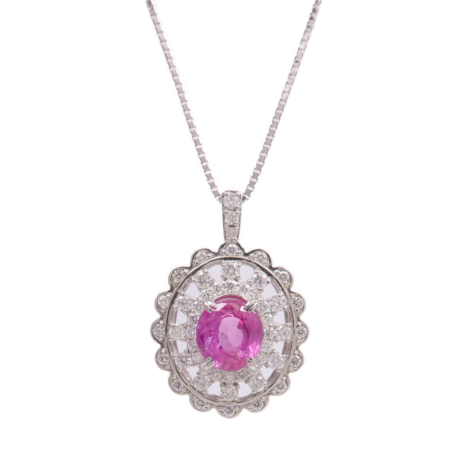 JEWELRY 【激減優惠】PT900/PT850鉑金Pink Sapphire Diamond Necklace粉紅色藍寶石/鑽石項鍊