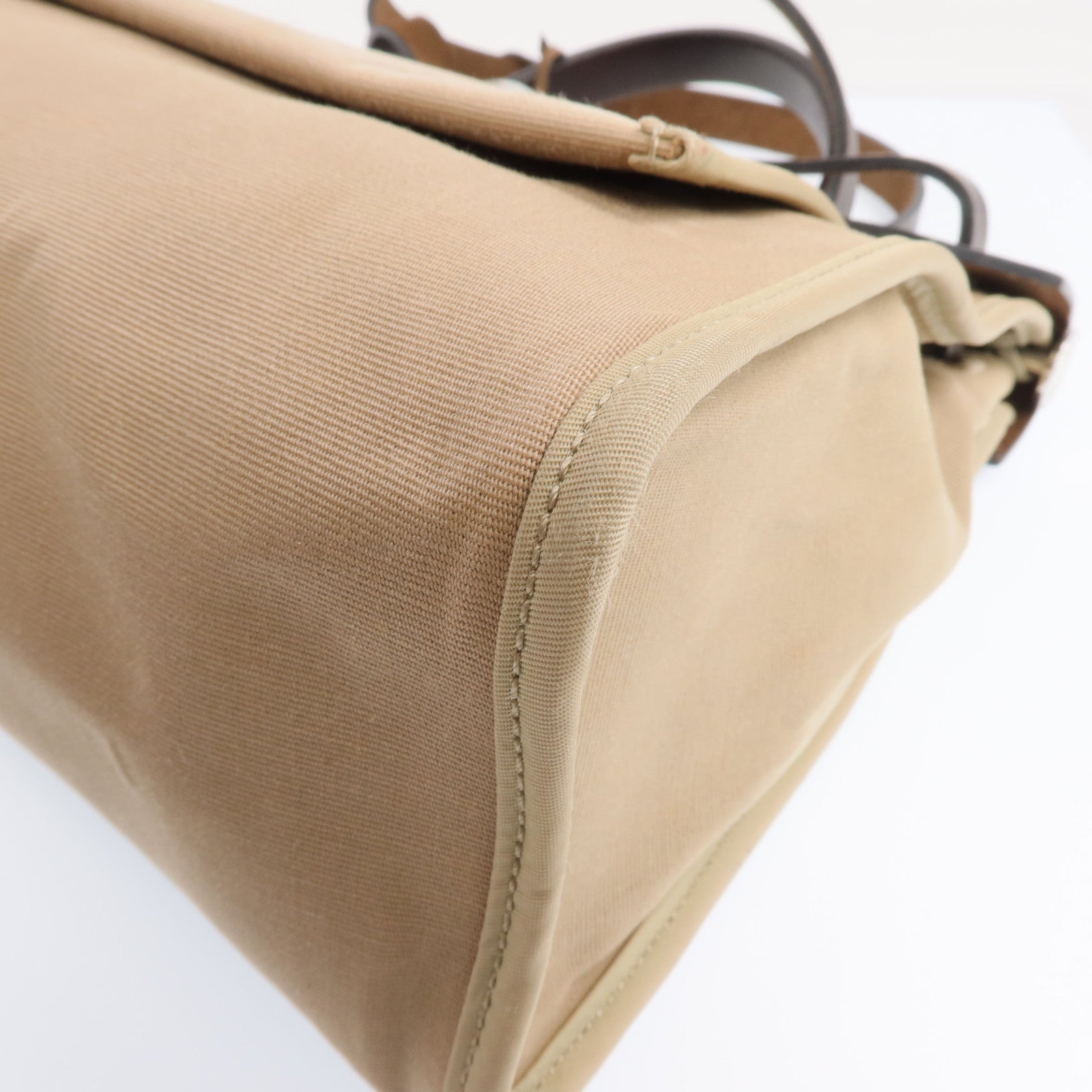 HERMES 帆布Herbag PM銀扣手挽肩背兩用袋Etoupe