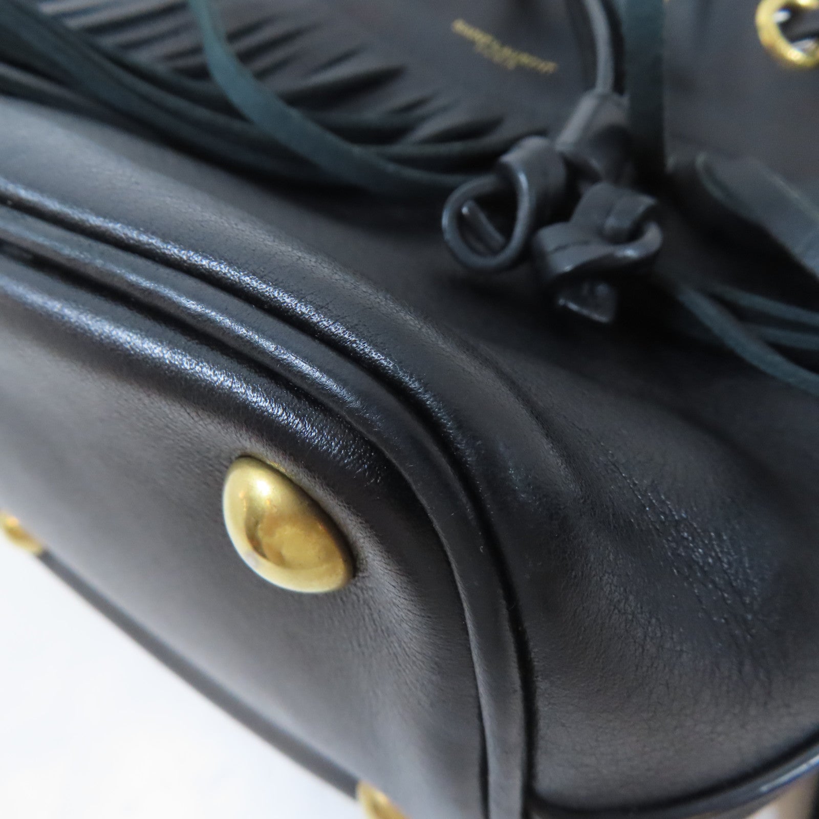 SAINT LAURENT 牛皮皮革Emmanuelle Fringe Bucket Bag金扣手挽肩背兩用袋黑色