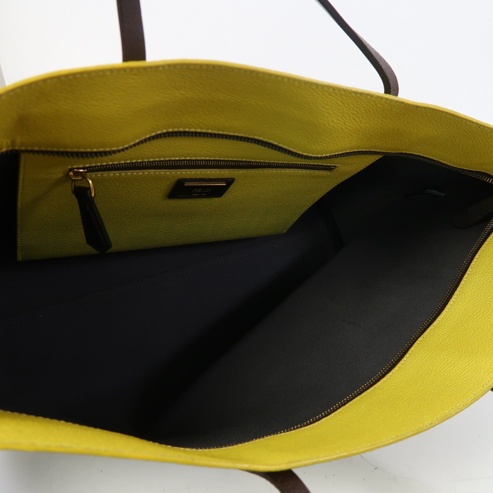 FENDI 塗層帆布Tote Bag金扣肩背袋黃色/啡色