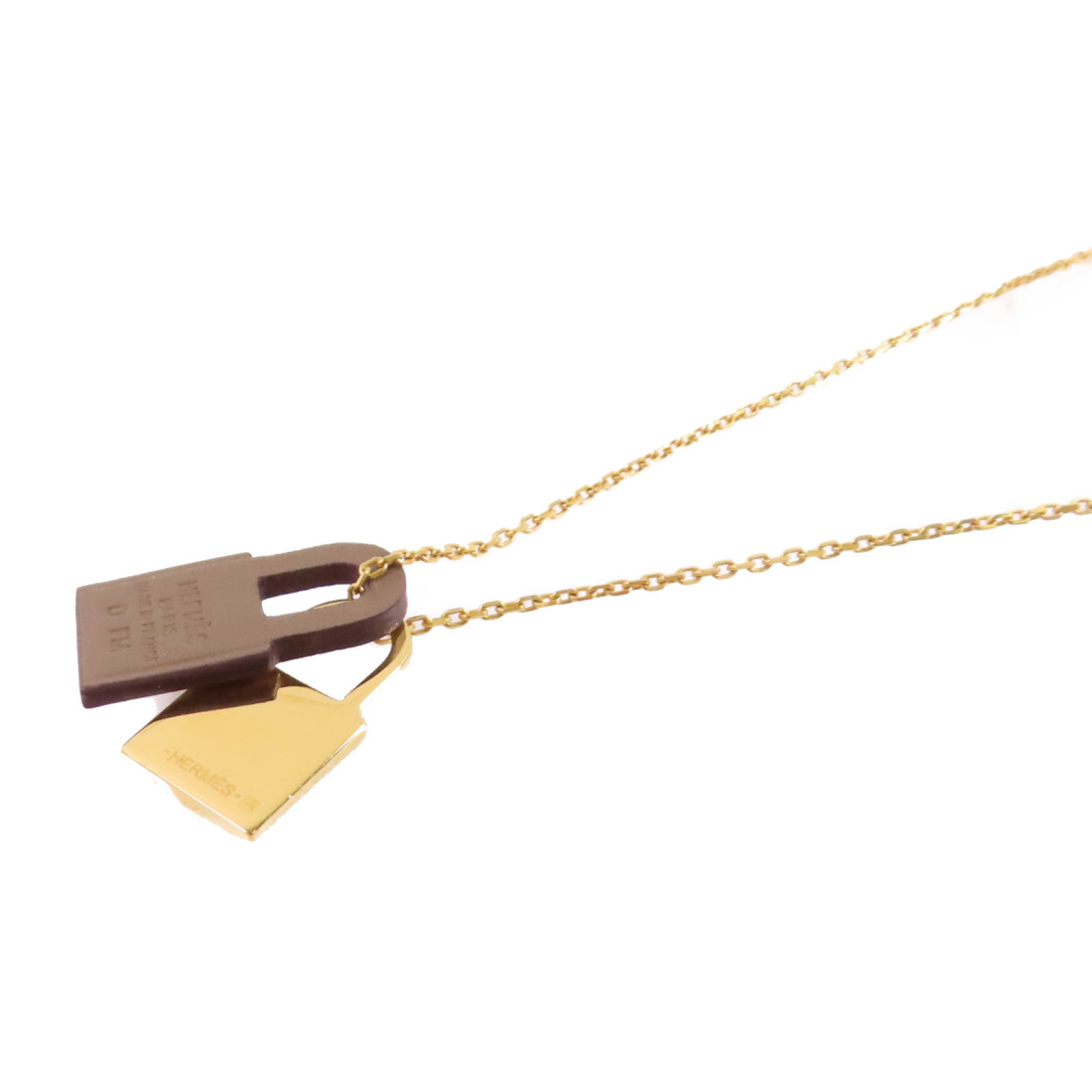 HERMES 金屬/Swift皮革O'Kelly Necklace金扣項鏈Etoupe大象色