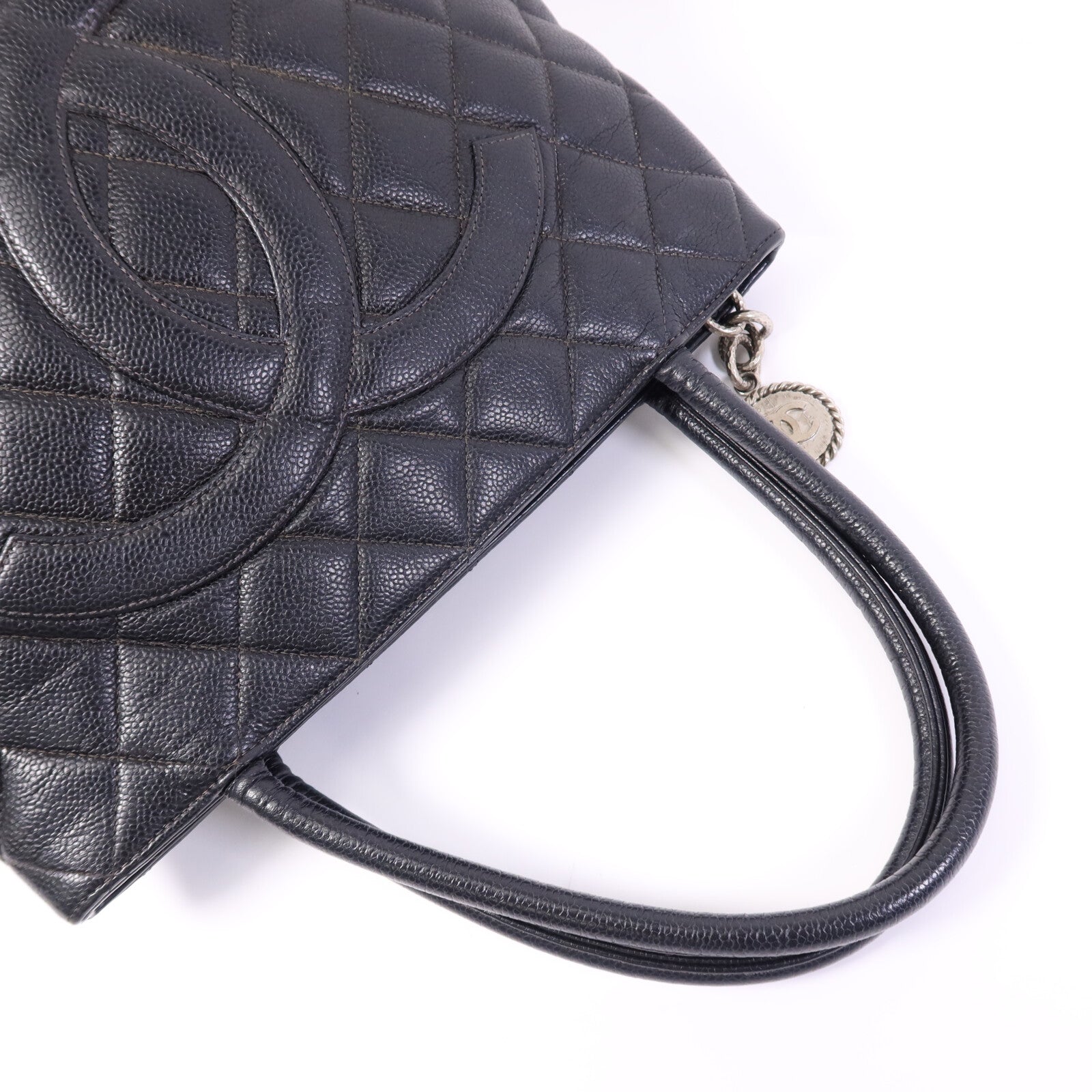 CHANEL 牛皮皮革Vintage Hand Bag銀扣肩背袋