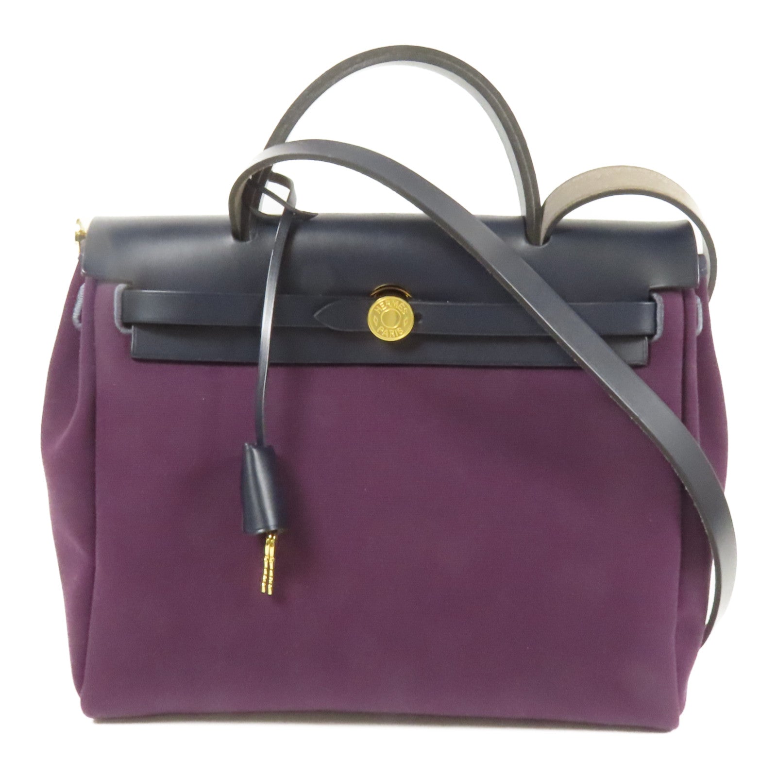 HERMES 帆布Herbag PM金扣手挽肩背兩用袋Cassis