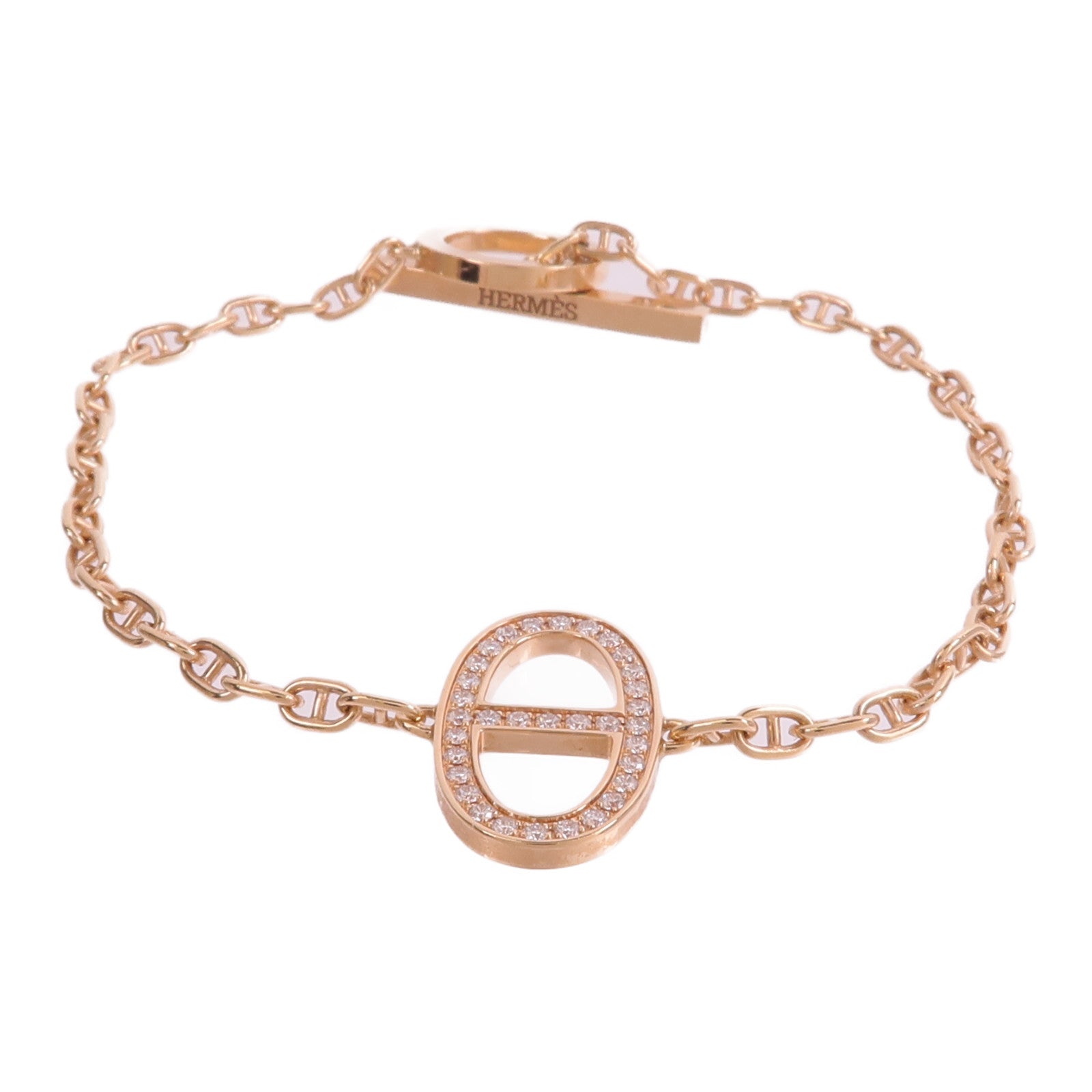 HERMES 18K玫瑰金Chaine d'ancre Contour Bracelet鑽石手鏈
