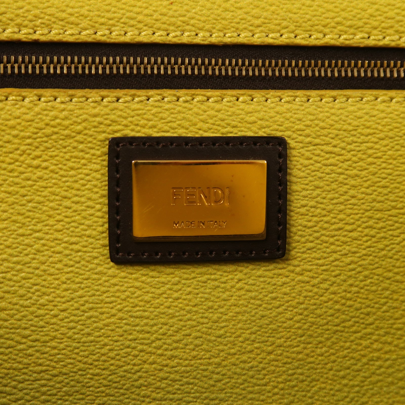 FENDI 塗層帆布Tote Bag金扣肩背袋黃色/啡色