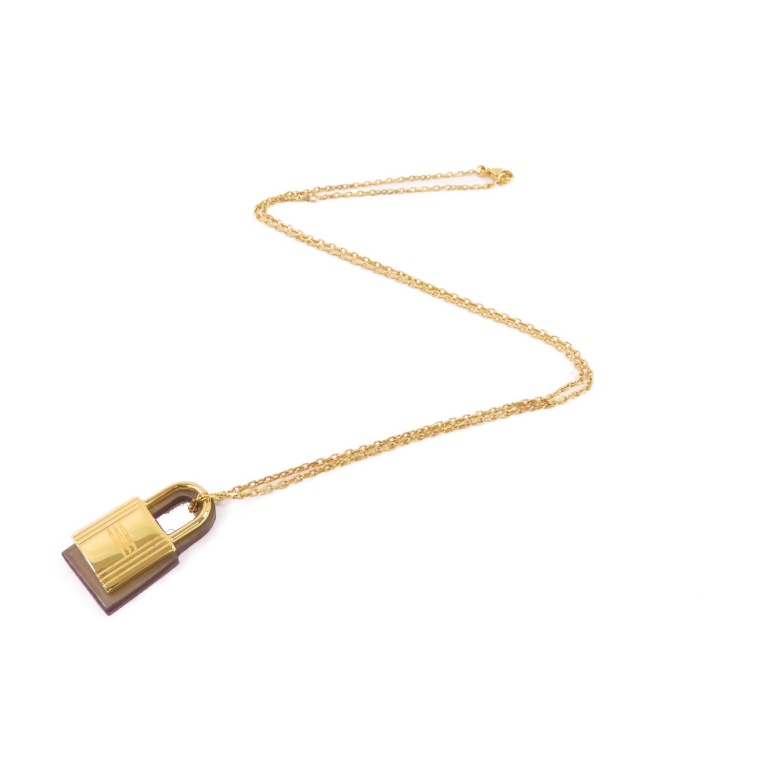 HERMES 金屬/Swift皮革O'Kelly Necklace金扣項鏈Etoupe大象色