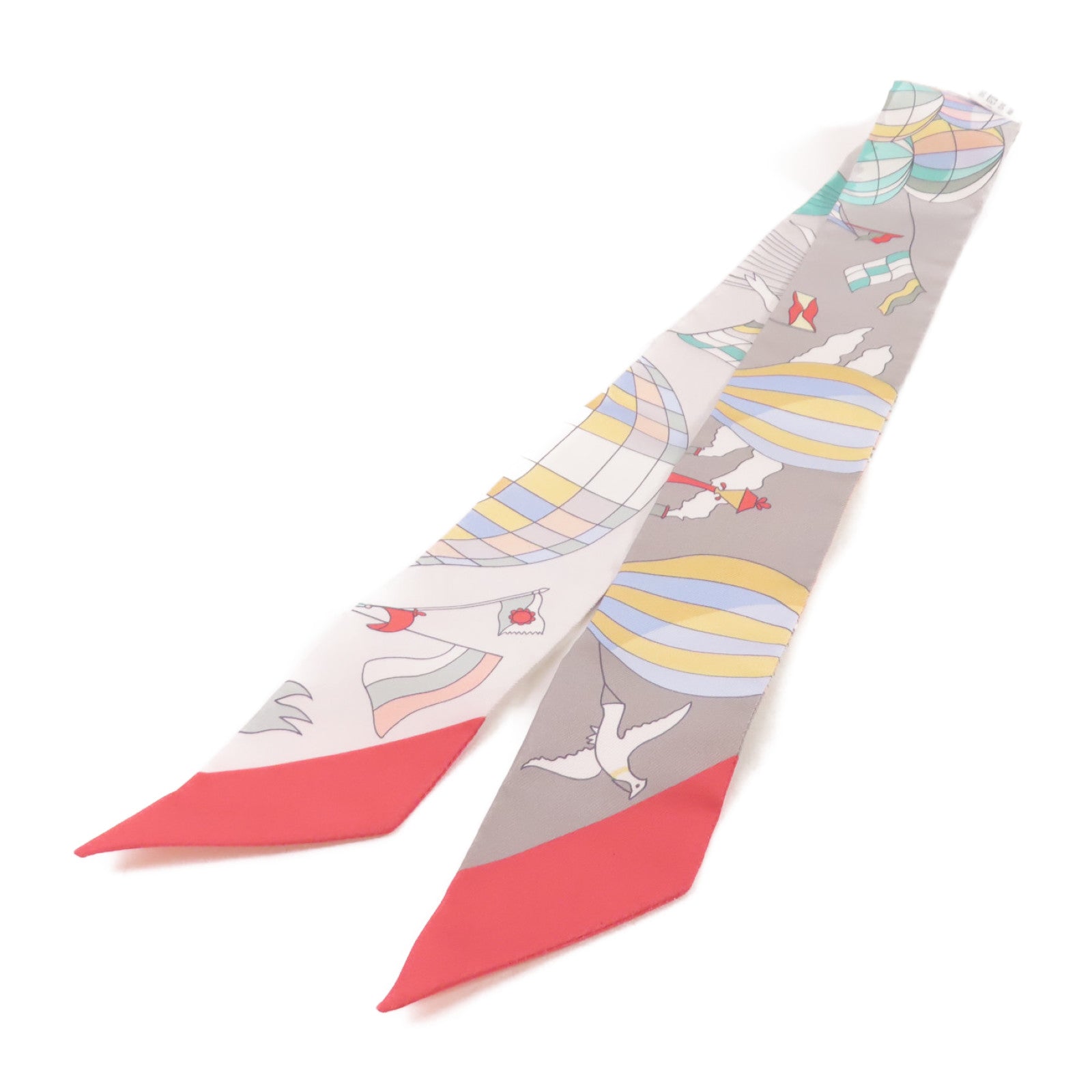 HERMES 絲質Twilly Scarf絲巾灰色/彩色
