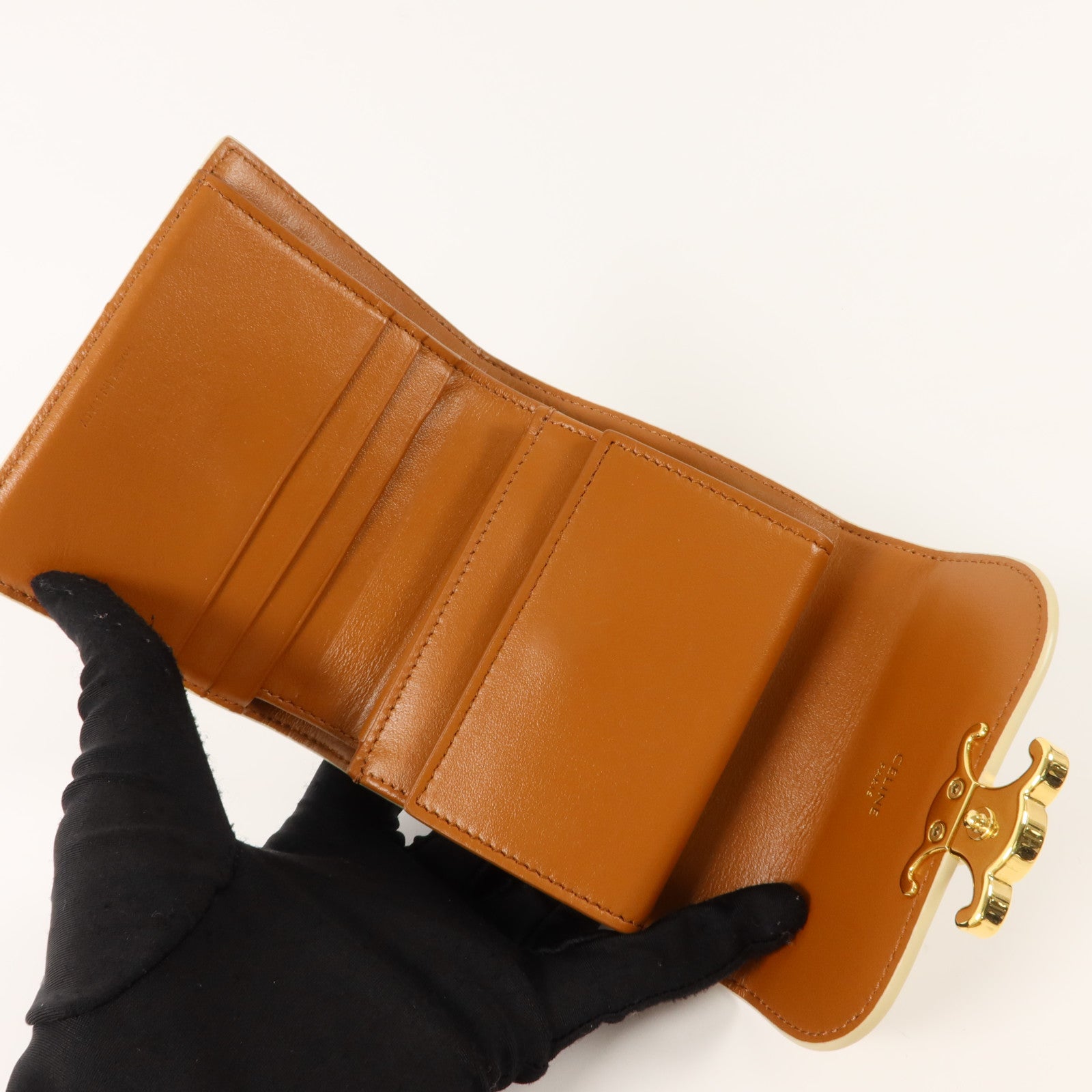 CELINE 塗層帆布Triomphe Small Flap Wallet錢包