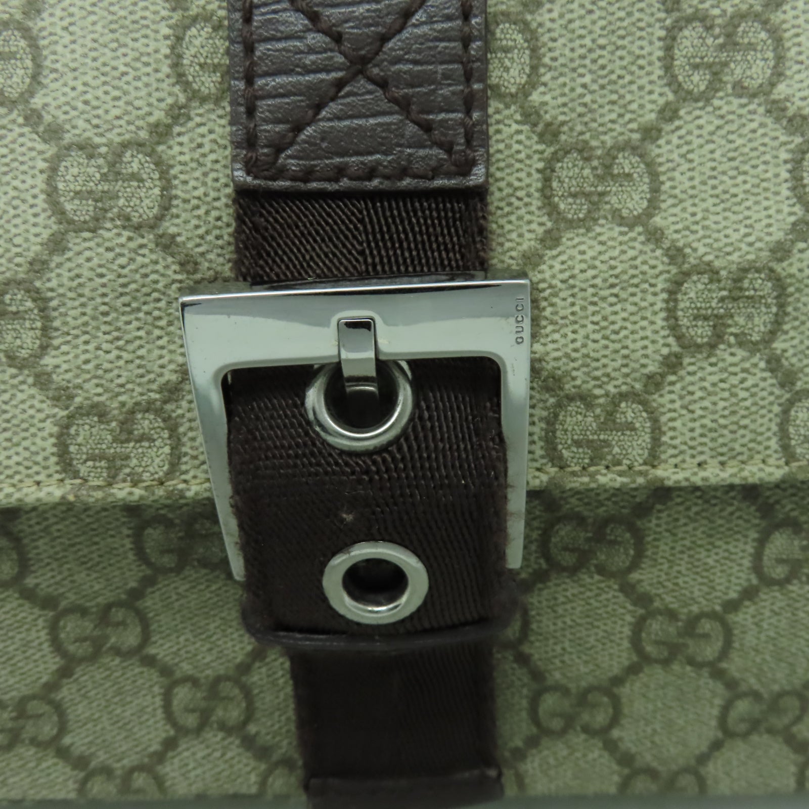 GUCCI 【激減優惠】塗層帆布Shoulder Bag銀扣肩背袋啡色