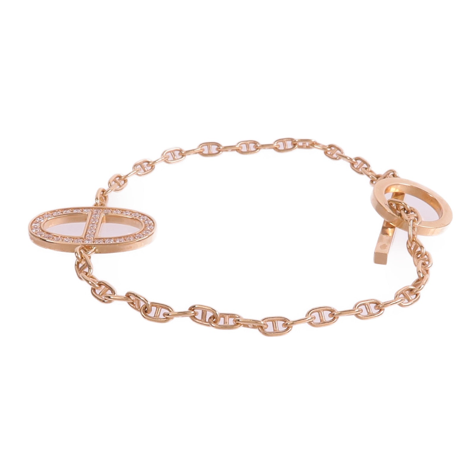 HERMES 18K玫瑰金Chaine d'ancre Contour Bracelet鑽石手鏈