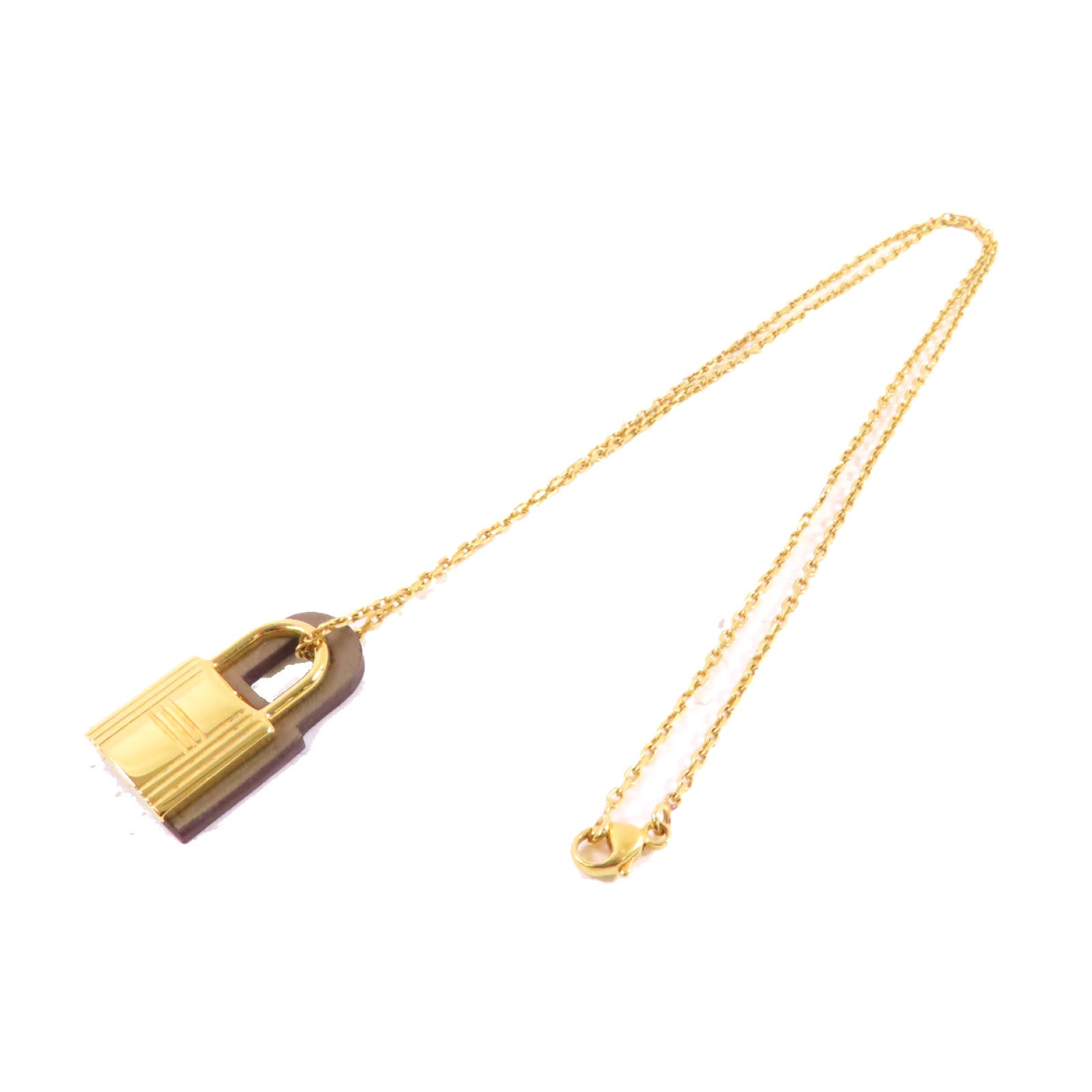 HERMES 金屬/Swift皮革O'Kelly Necklace金扣項鏈Etoupe大象色