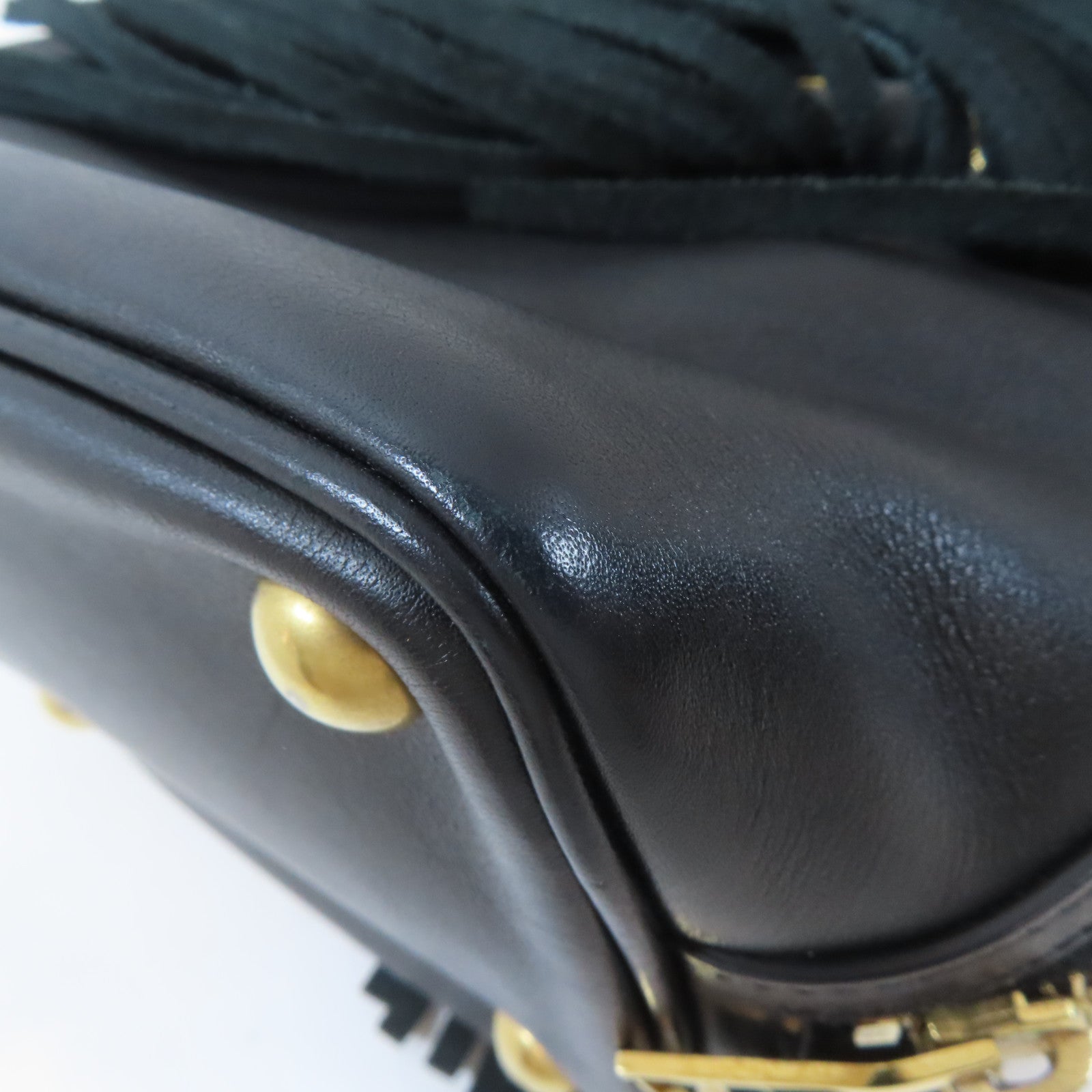 SAINT LAURENT 牛皮皮革Emmanuelle Fringe Bucket Bag金扣手挽肩背兩用袋黑色