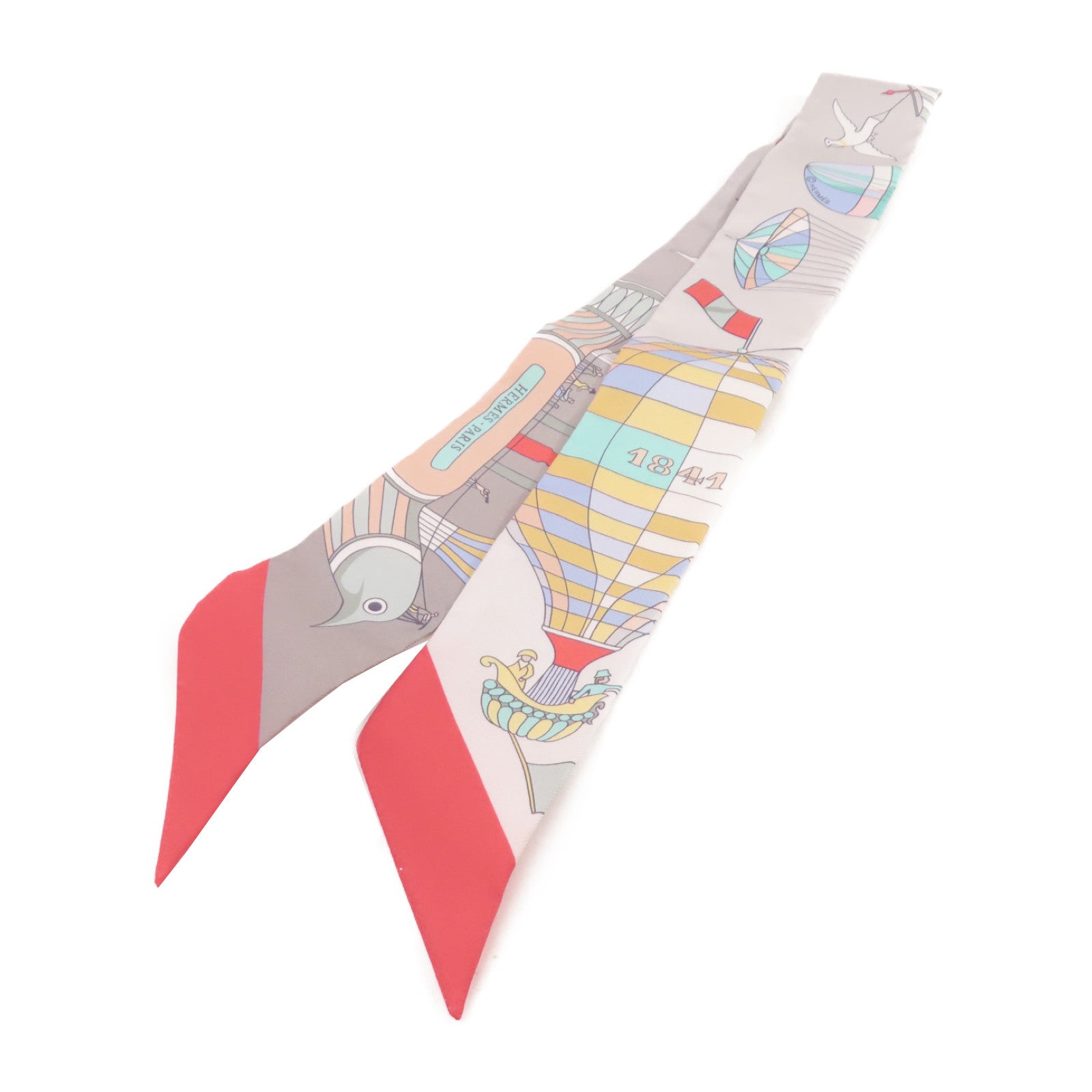 HERMES 絲質Twilly Scarf絲巾灰色/彩色