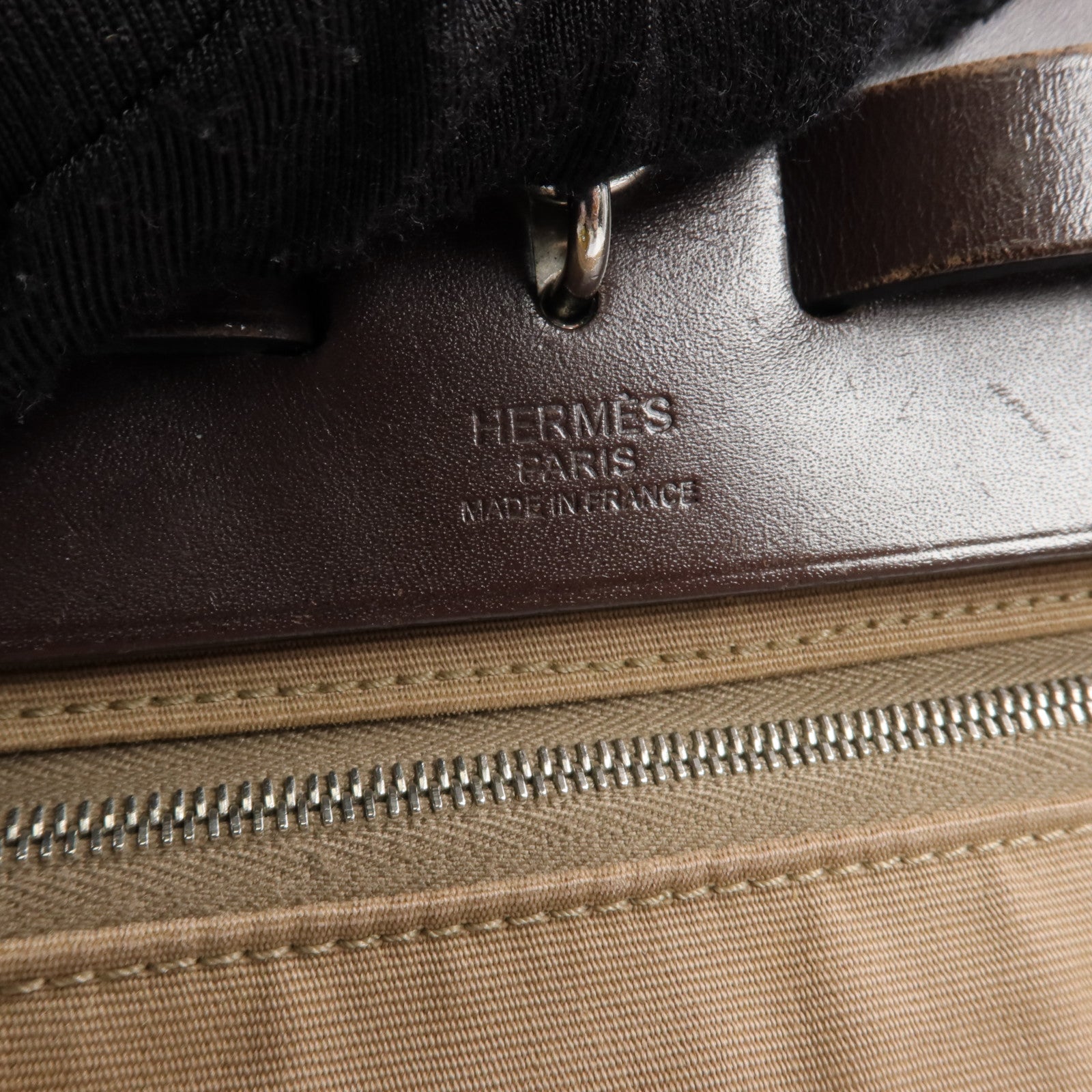 HERMES 帆布Herbag PM銀扣手挽肩背兩用袋Etoupe