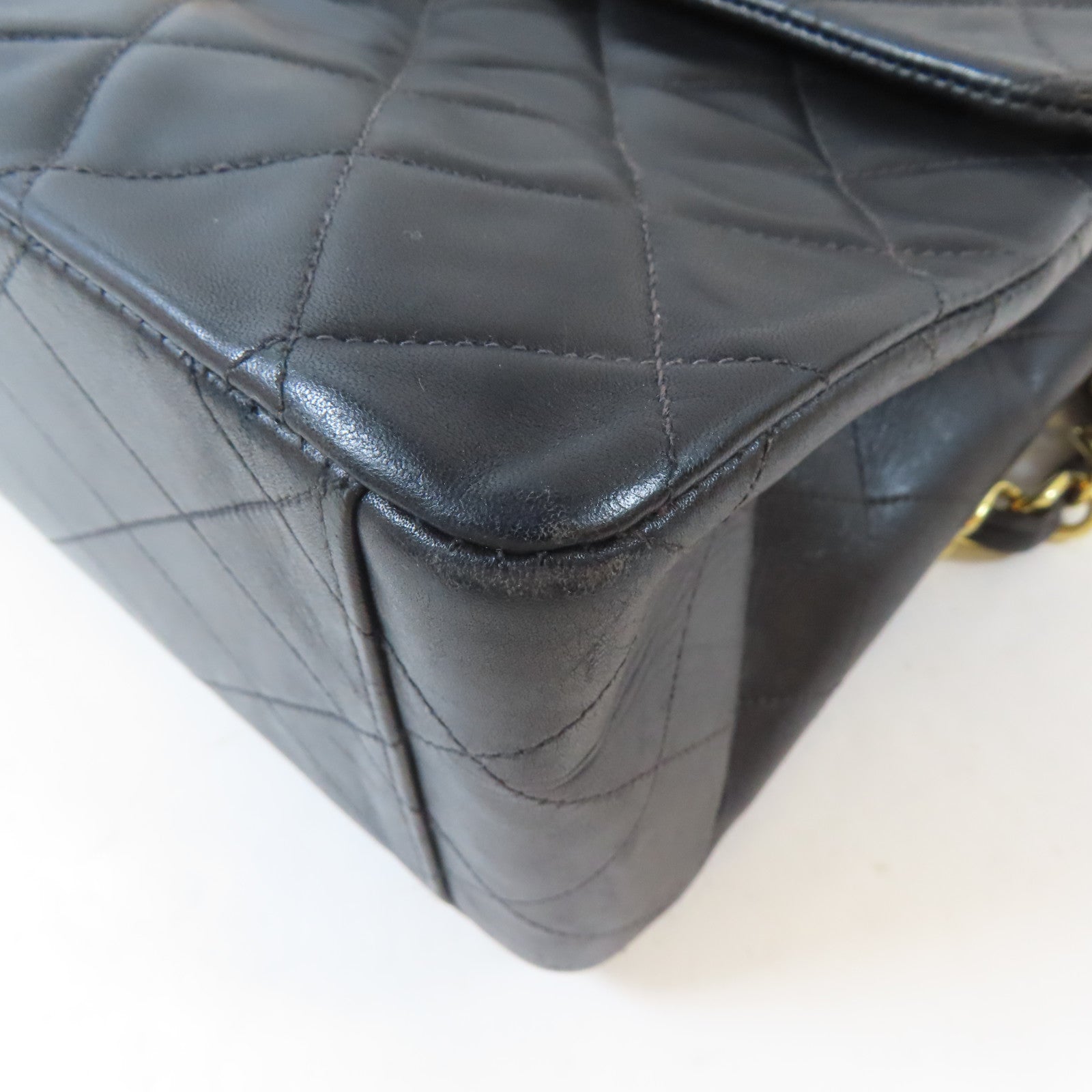 CHANEL 菱格羊皮皮革Chain Shoulder金扣鏈帶肩背袋黑色