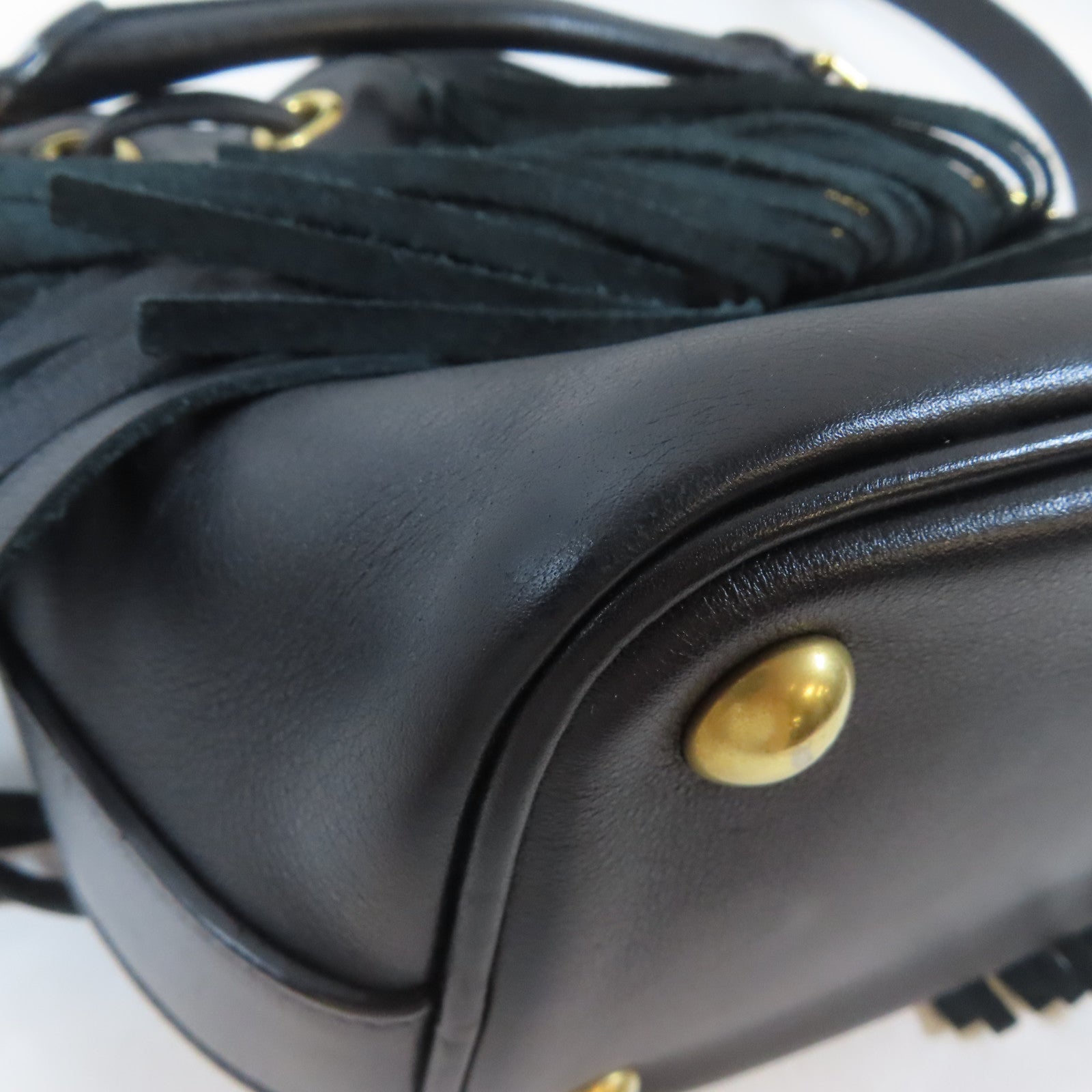 SAINT LAURENT 牛皮皮革Emmanuelle Fringe Bucket Bag金扣手挽肩背兩用袋黑色