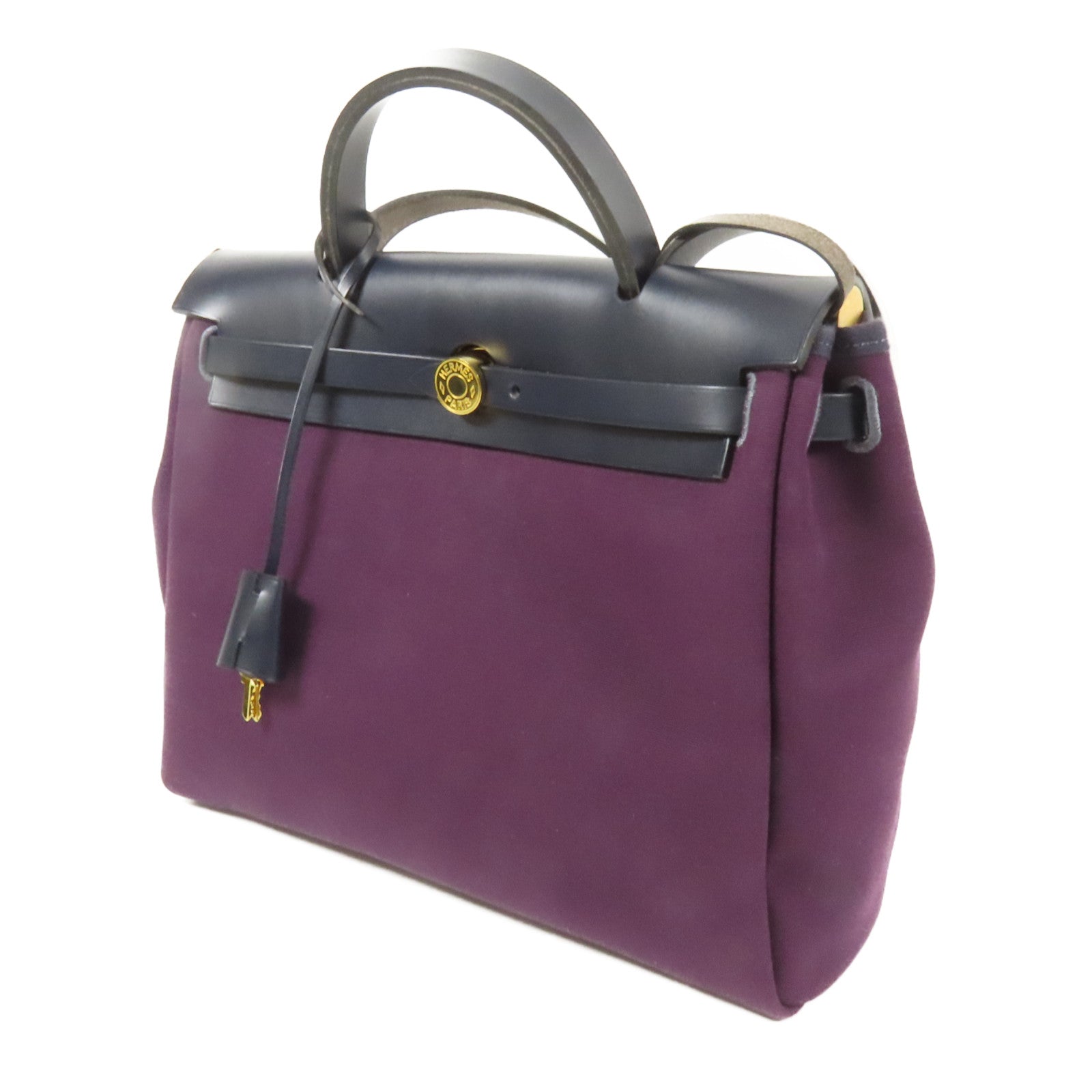 HERMES 帆布Herbag PM金扣手挽肩背兩用袋Cassis