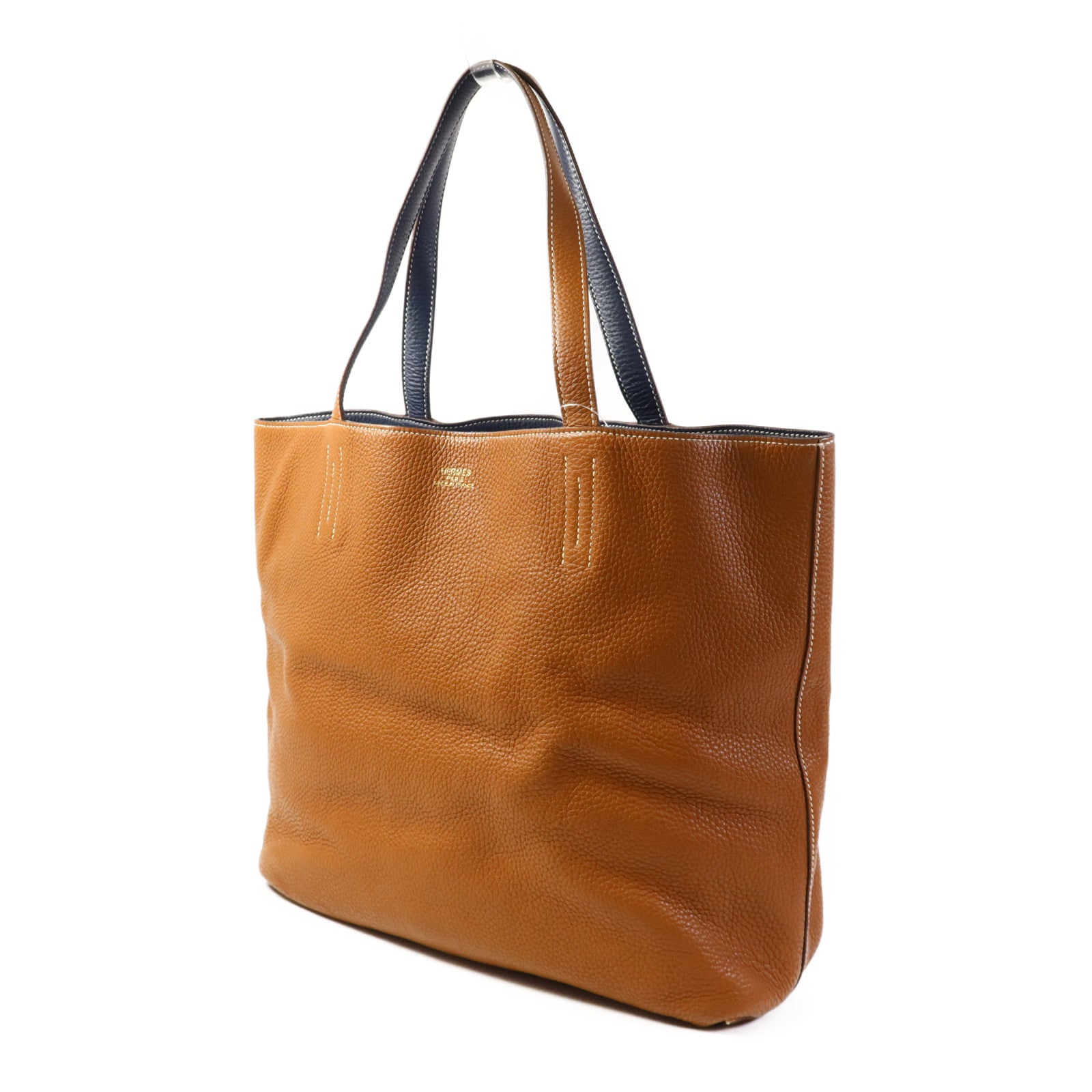 HERMES Clemence皮革Double Sens 35肩背袋/手挽袋Gold/Bleu Abysse