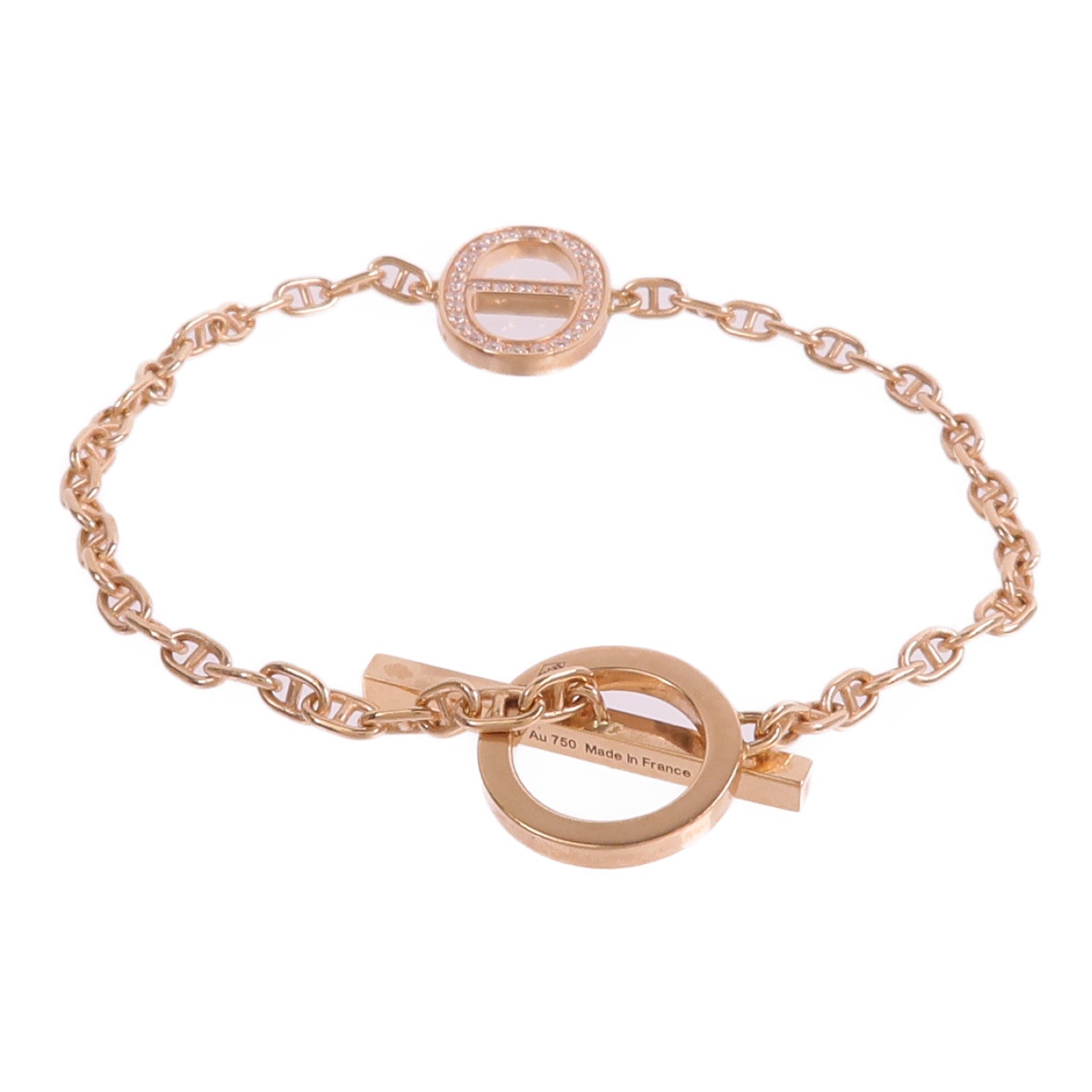 HERMES 18K玫瑰金Chaine d'ancre Contour Bracelet鑽石手鏈
