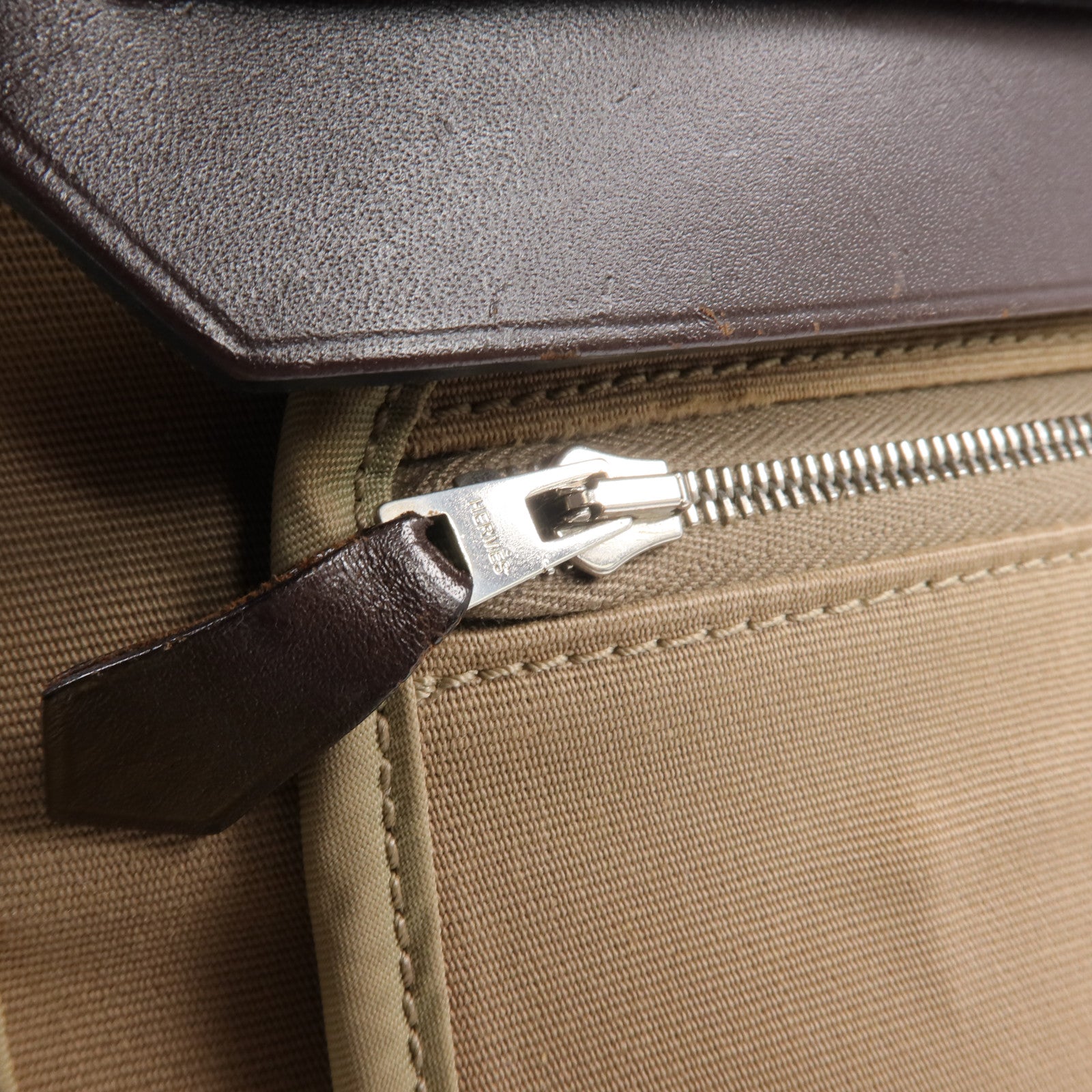 HERMES 帆布Herbag PM銀扣手挽肩背兩用袋Etoupe