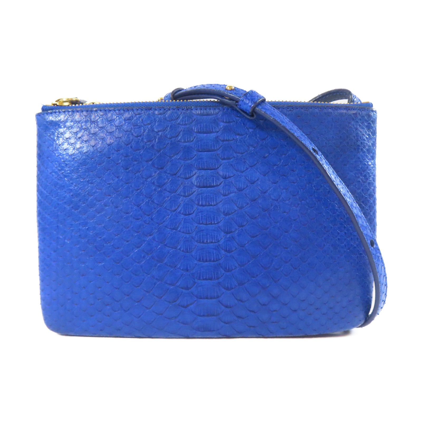 CELINE 蛇皮皮革Trio金扣肩背袋藍色