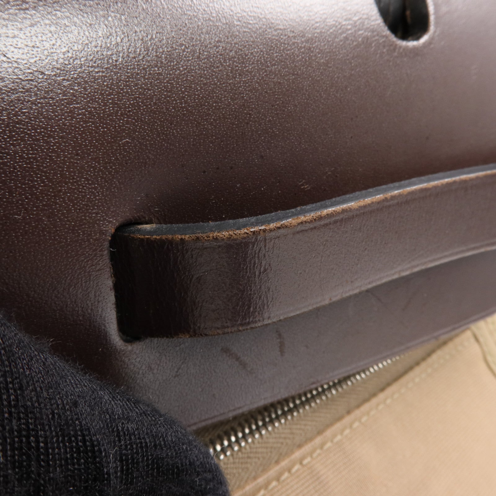 HERMES 帆布Herbag PM銀扣手挽肩背兩用袋Etoupe