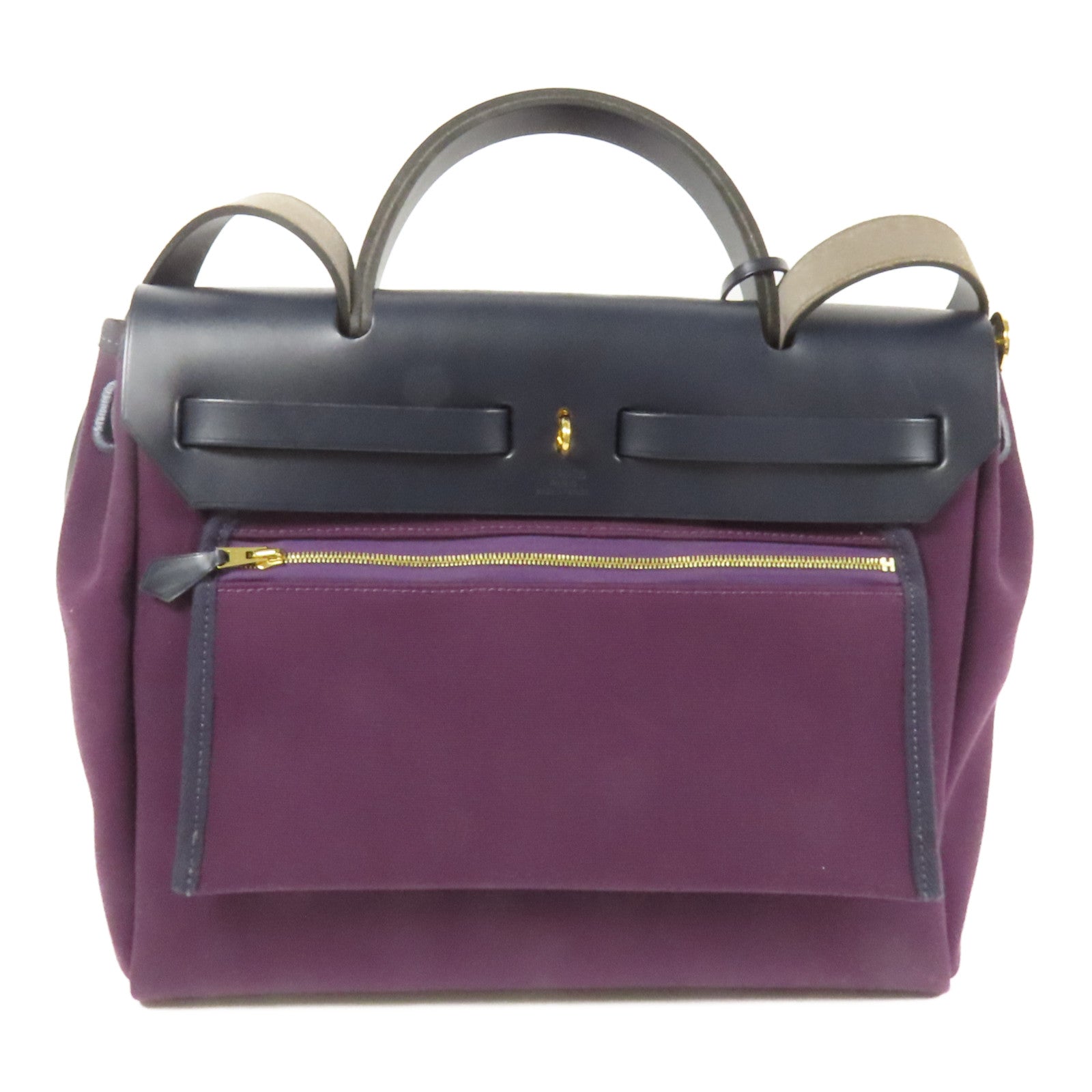 HERMES 帆布Herbag PM金扣手挽肩背兩用袋Cassis