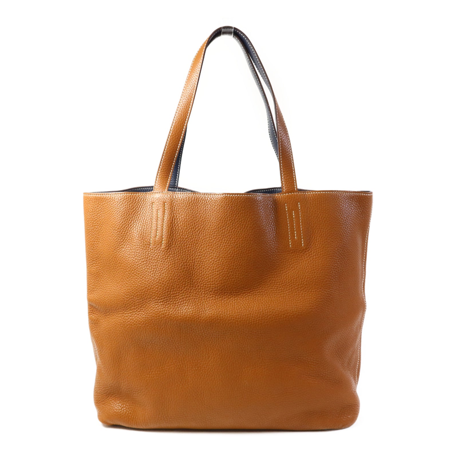 HERMES Clemence皮革Double Sens 35肩背袋/手挽袋Gold/Bleu Abysse